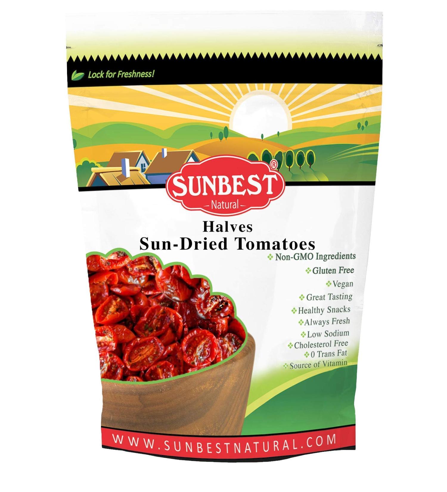 Sunbest Natural Sun Dried Tomato Halves - Ready-to-Eat Fresh Mix for Cooking and Snacking - Non-GMO and Kosher Vegan Food - 2 lbs - Buy Online on GoSupps.com