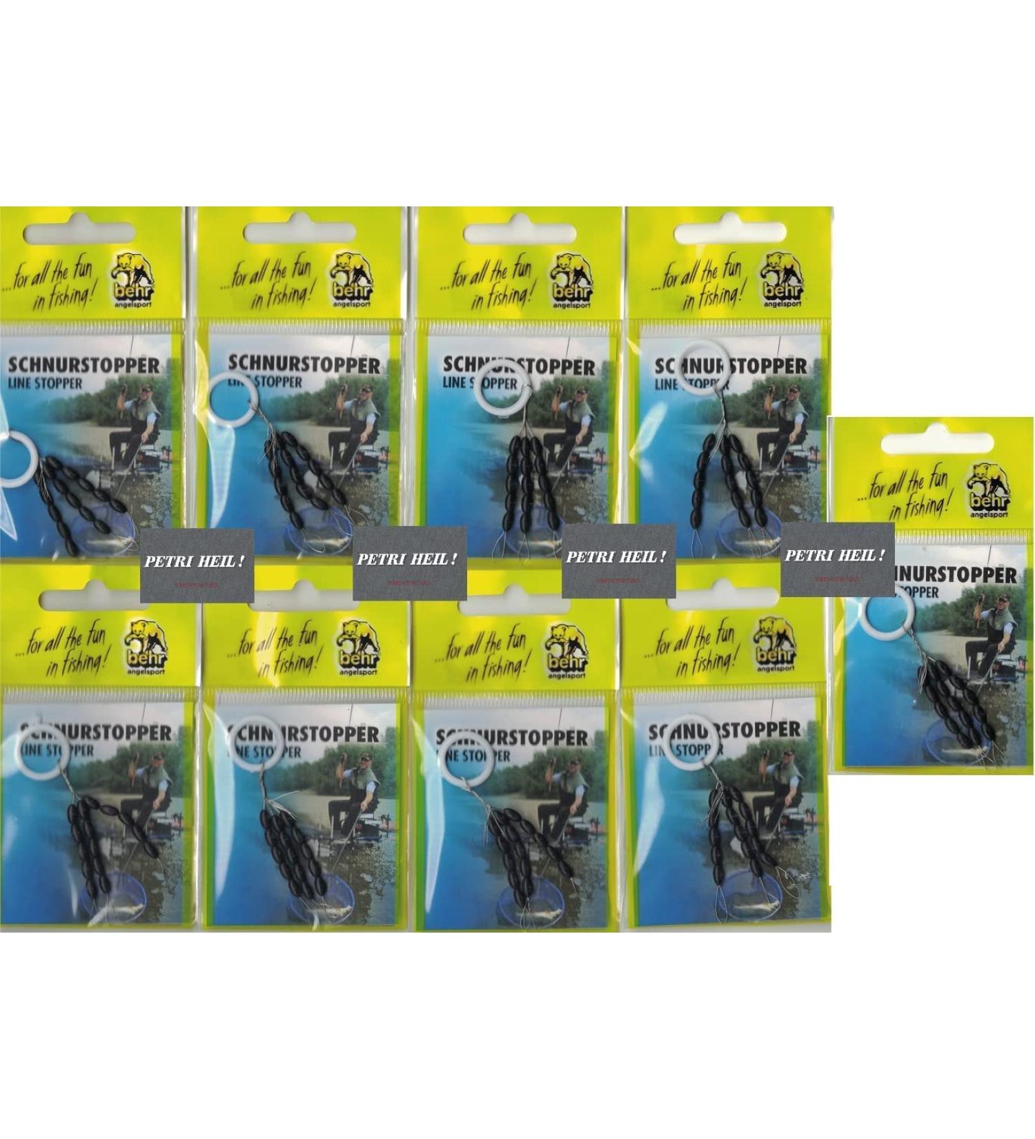 Set: 9 packs Behr (135 pieces) Pozenstopper Fishing Cord Stop rubber stopper Cord Mopper Size Mini Small M from Behr + Free Petri Heil!Sticker M for cord thickness 0.26-0.37mm