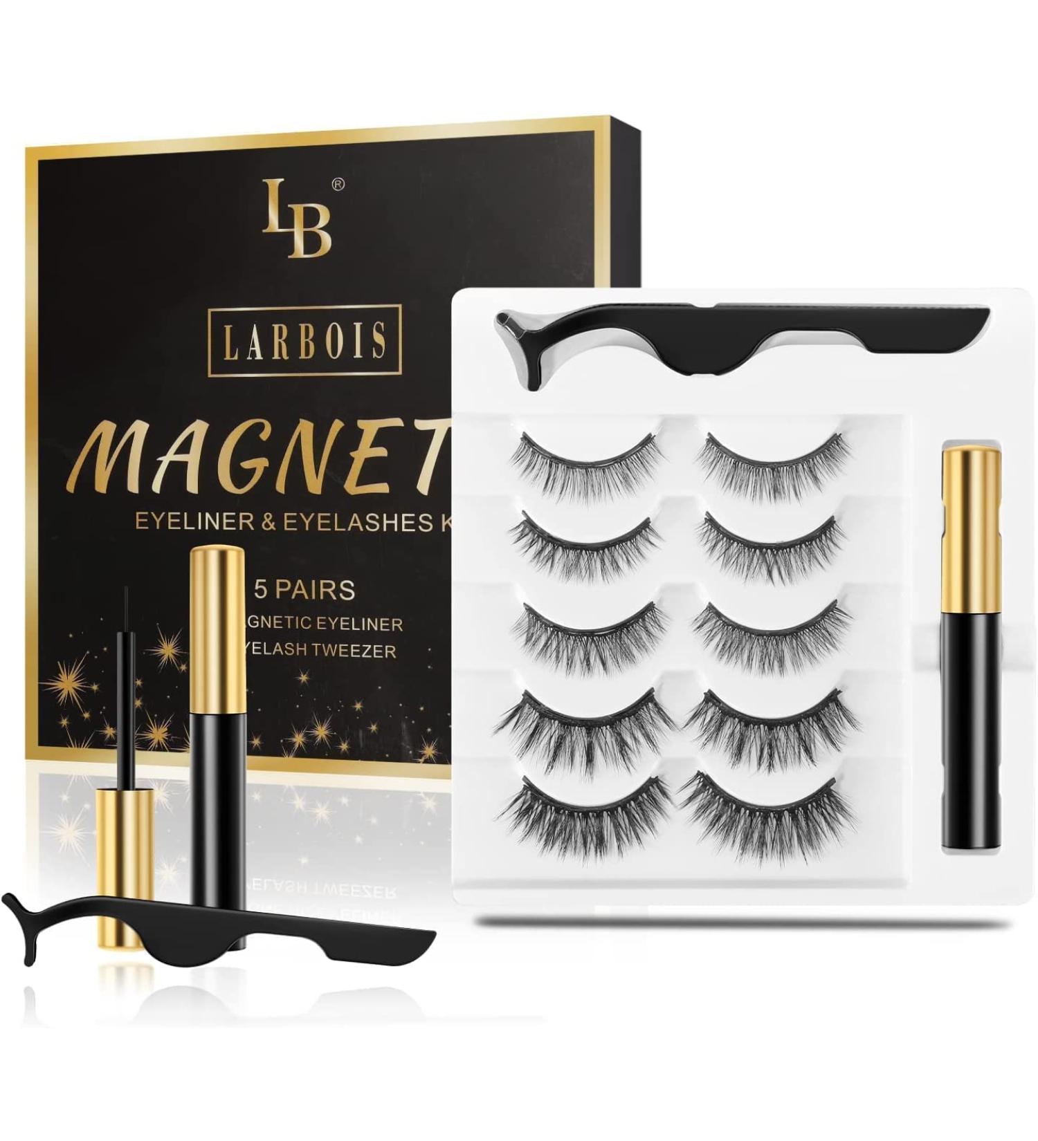 Magnetic Eyelashs Larbois 5 Paires Magnetic Eyelashes Natural Look with Eyeliner Kit Self Adhesive&Reusable Fluffy Fake Eyelashes Set and Waterproof&Long Lasting Magnetic Eyeliner No Glue Needed - Buy Online on GoSupps.com