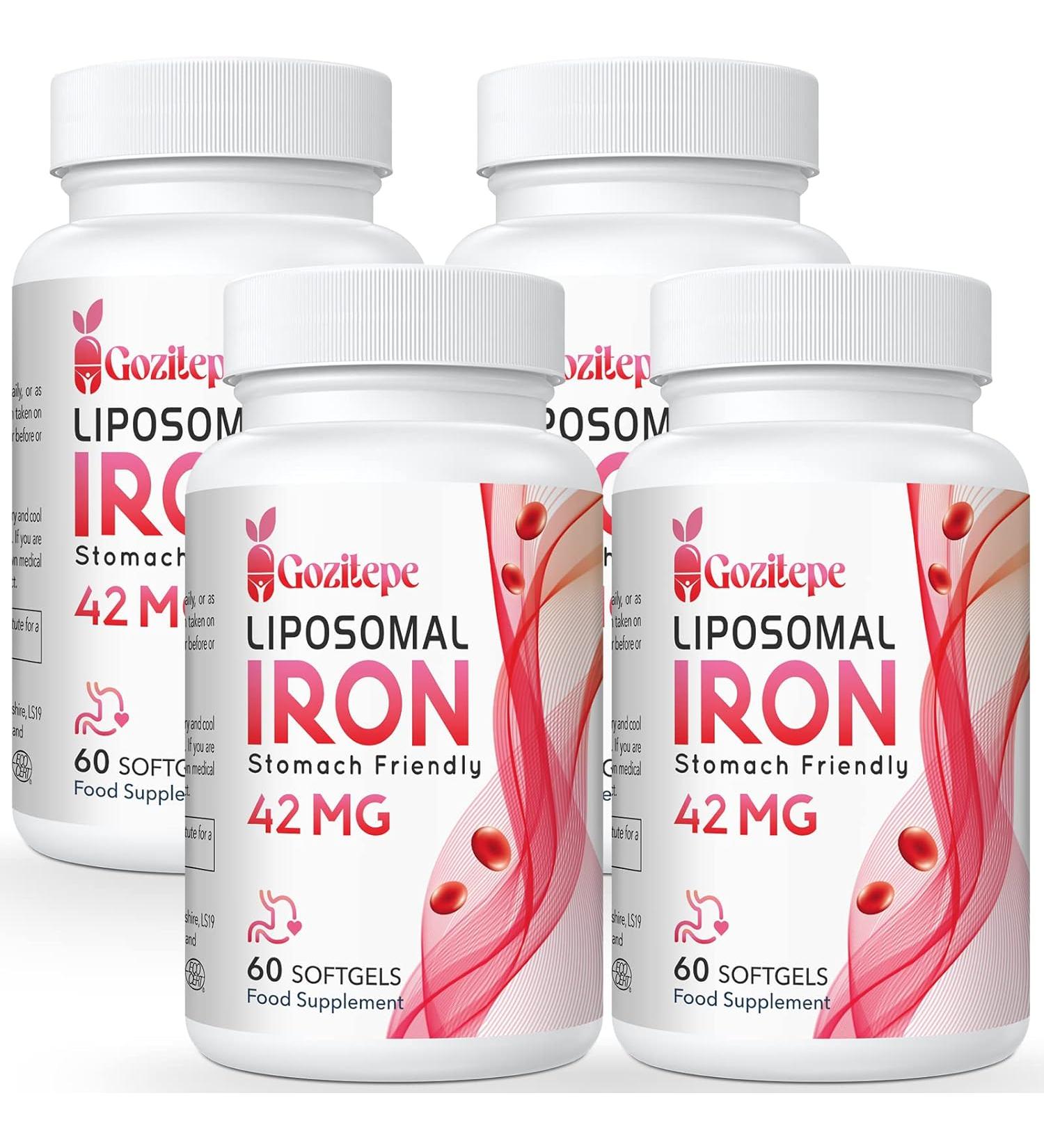 Liposomal Iron 42 mg with Folic Acid & Vitamin B12 Immune Support Energy Boost & Blood Formation 60 Capsules (4-Pack) Highly Bioavailable Iron Supplements - Buy Online on GoSupps.com