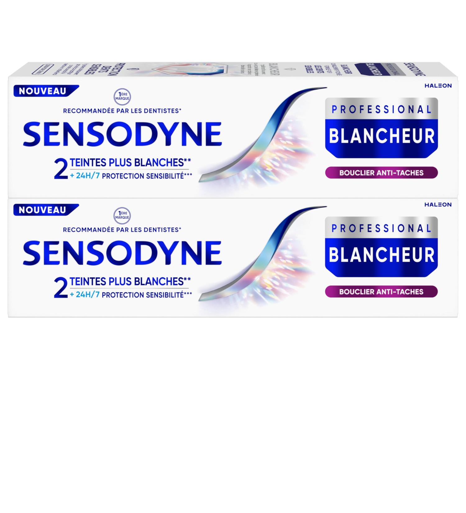 Sensodyne Professional Whitening Clinically Proven Whitening Toothpaste for Visibly Whiter Sensitive Teeth Stain Shield Mint Pack of 2 x 75ml