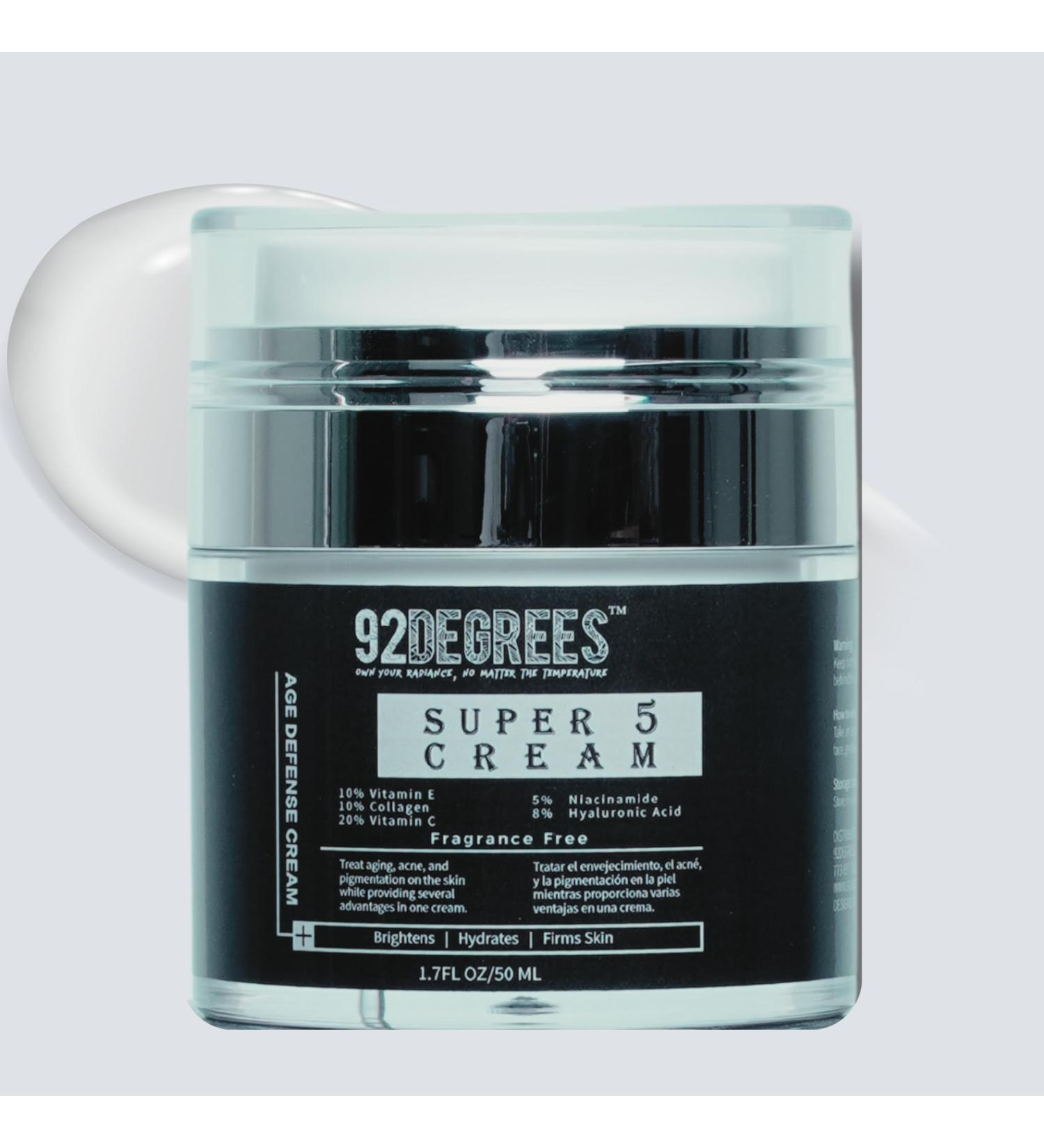 92 Degrees Super 5 Anti-Aging Face Cream 1.7 Fl Oz with Vitamin C Hyaluronic Acid Collagen Niacinamide Fragrance Free - Buy Online on GoSupps.com