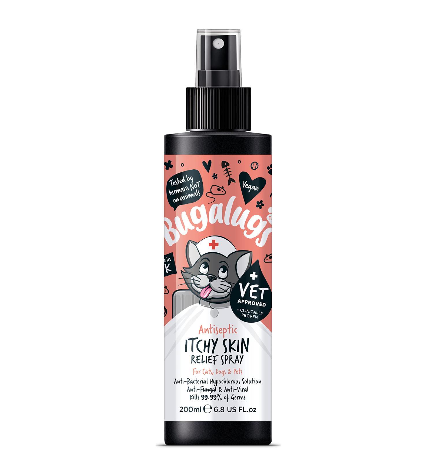 BUGALUGS Cat itchy skin relief Antiseptic spray 200ml for kitten cats & small animals - cat anti scratch cat spray is Antibacterial Antifungal & Antiviral use for cat acne - Buy Online on GoSupps.com