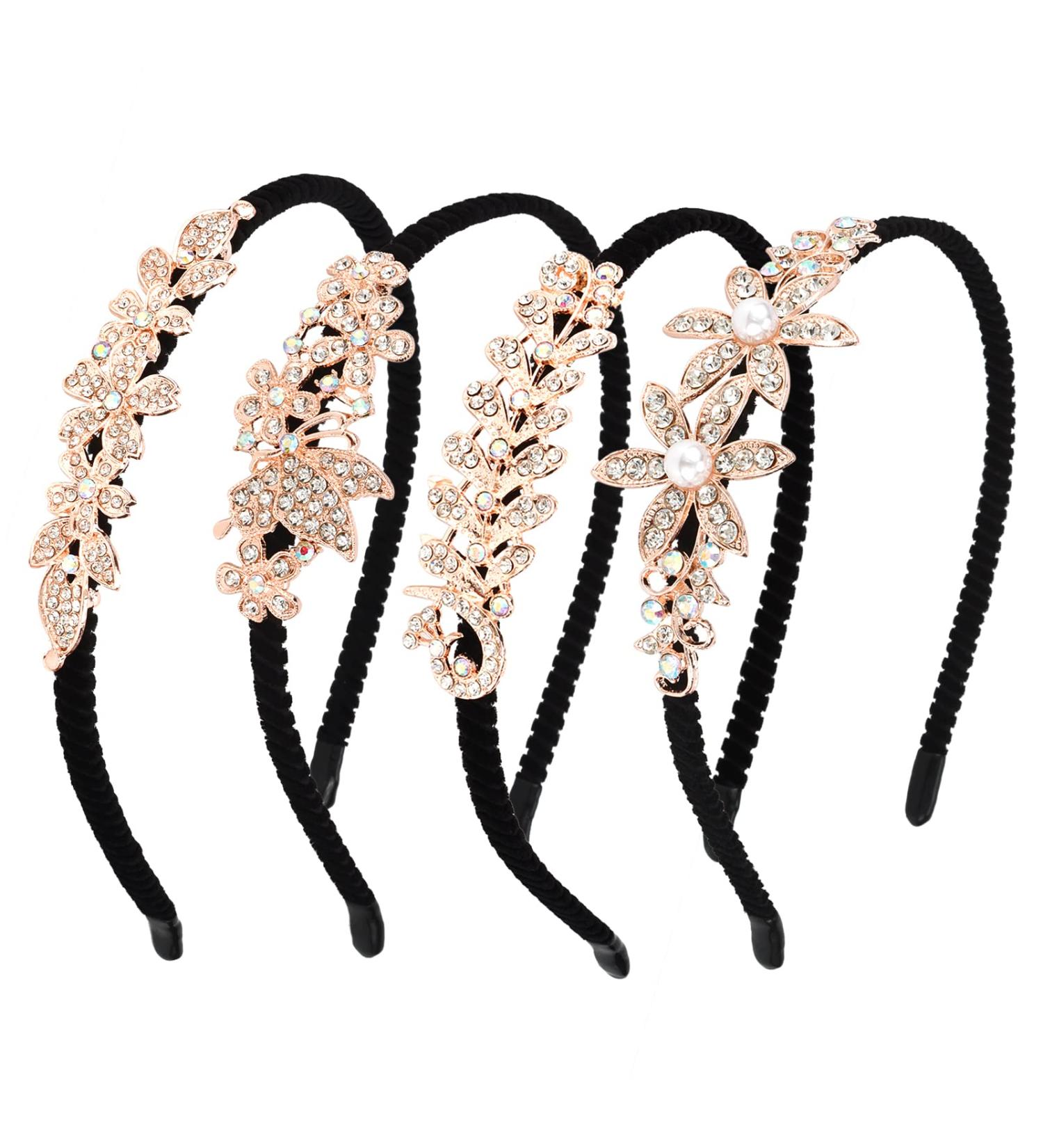 YISSION Fancy Rhinestone Headbands for Women & Girls - Set of 4 | Crystal Non-Slip Hair Bands - Fashion Hair Accessories for Wedding & Vintage Styling - Buy Online on GoSupps.com
