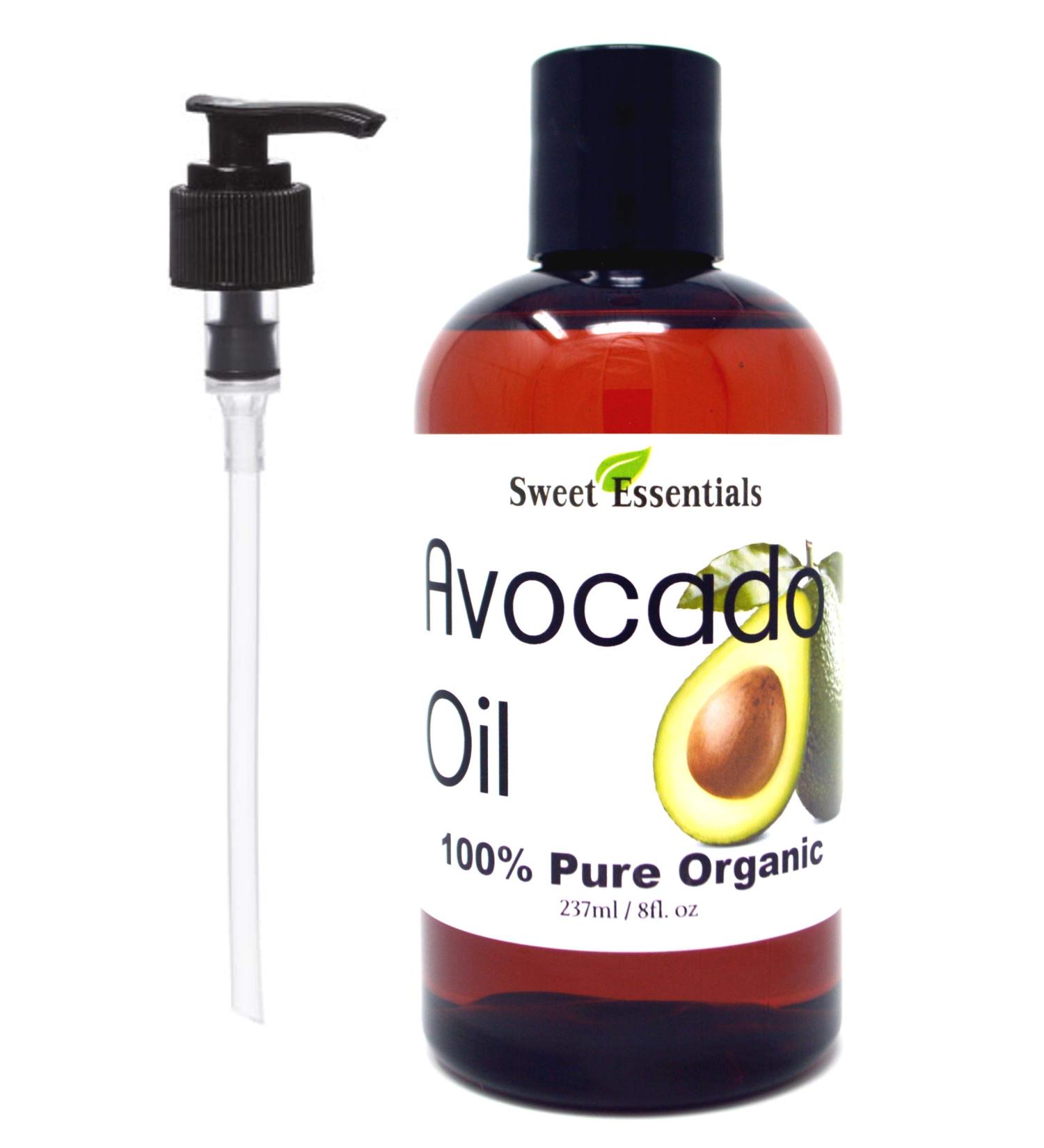 Sweet Essentials Premium Organic Avocado Oil 8oz with Pump Imported From Italy 100% Pure NON-GMO Cold Pressed Food Grade Golden in Color