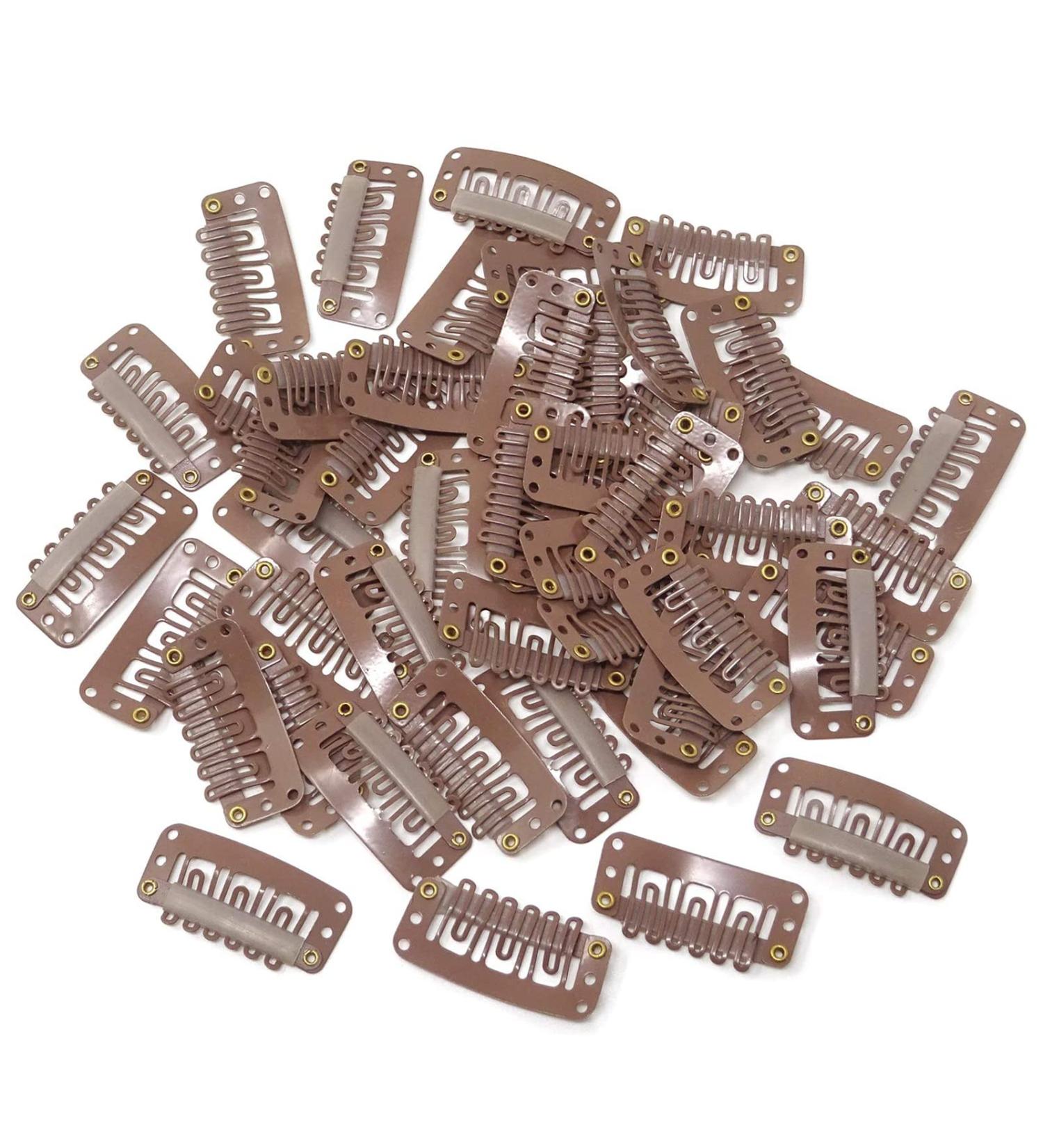 Metal Snap Clips for Hair Extensions - U-shape Wig Clips with Soft Rubber - Brown Hair Extension Clips for Easy DIY Styling - Buy Online on GoSupps.com