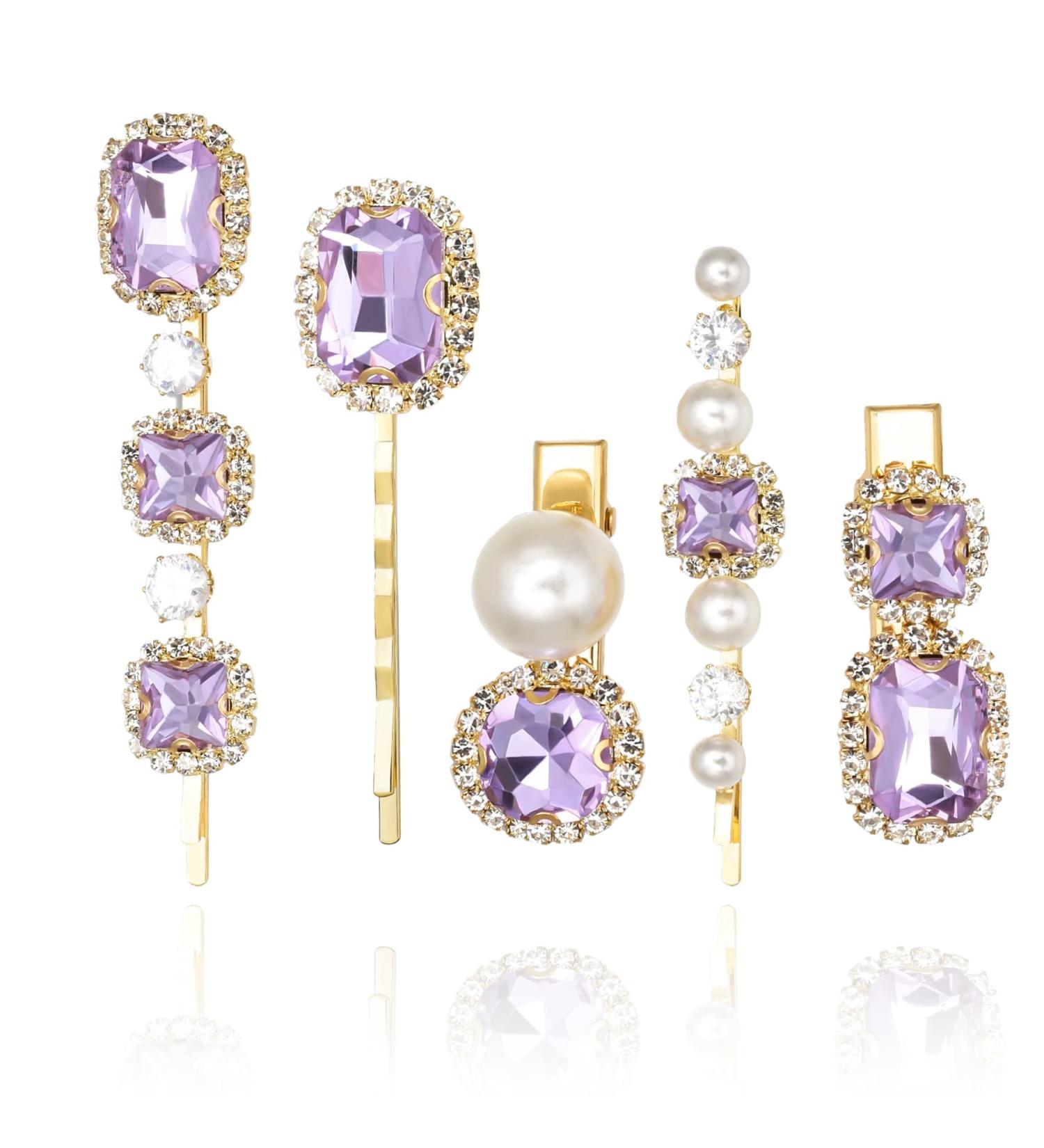 Purple Hair Accessories - 5 Elegant Purple Hair Clips for Women Vintage Diamond Hair Pins Handmade Faux Crystal Bobby Pins Elegant Gold Metal Bobby Pins Gifts for Women Girls - Buy Online on GoSupps.com