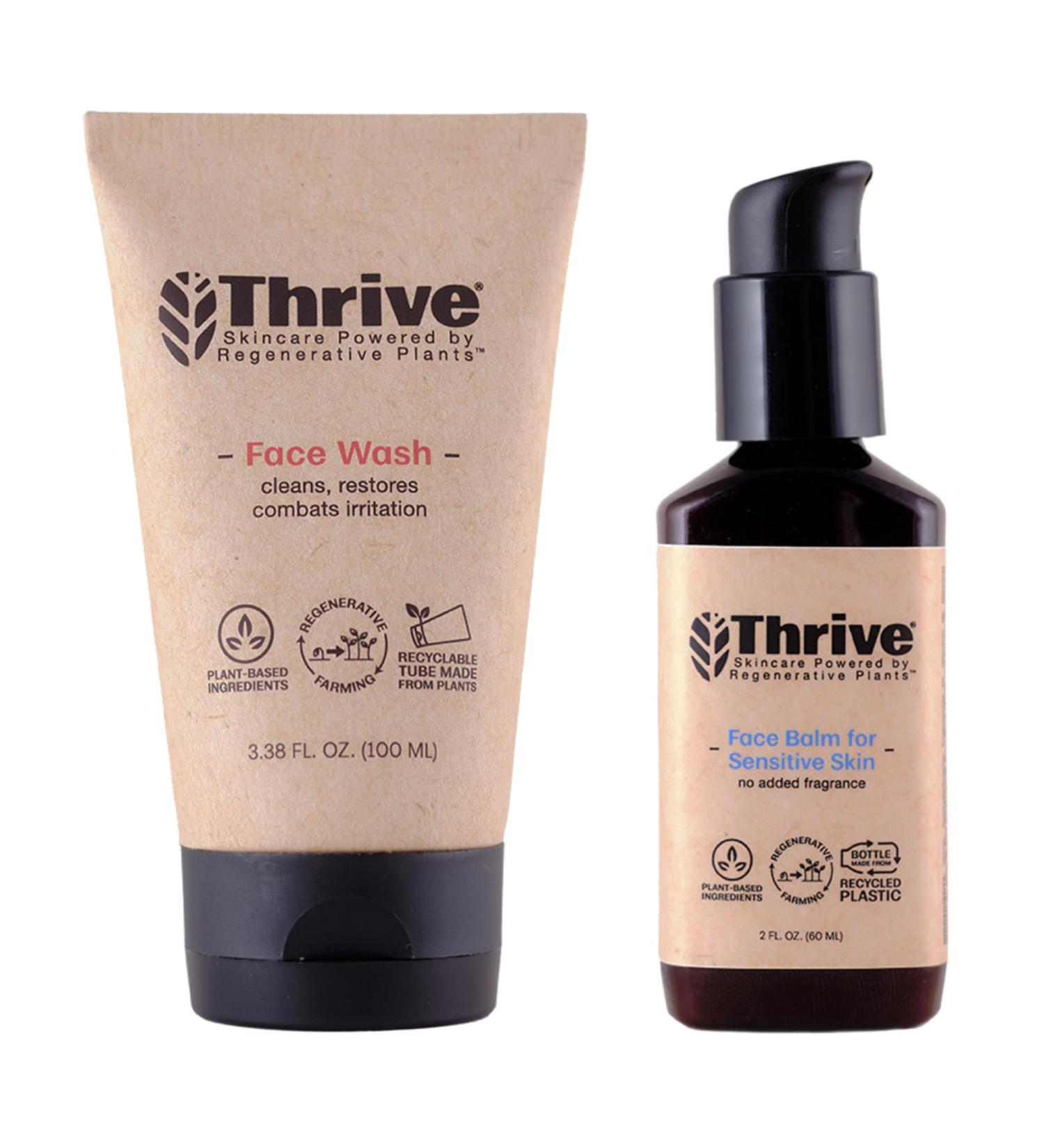 Thrive Clean & Calm Superplant Skin Care Set | Vegan Gift Set with Face Wash & Sensitive Face Balm | Made in USA - Perfect for Sensitive Skin - Buy Online on GoSupps.com