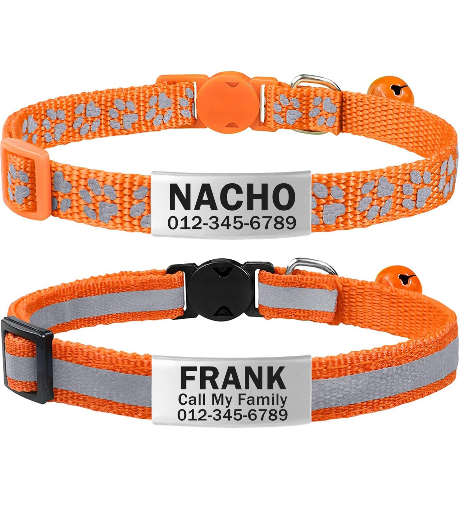 Tagme 2 Pack Cat Collar with Safety Clasp & Bell | Custom Name & Phone - Orange Standard Size 18-31 cm - Buy Online on GoSupps.com