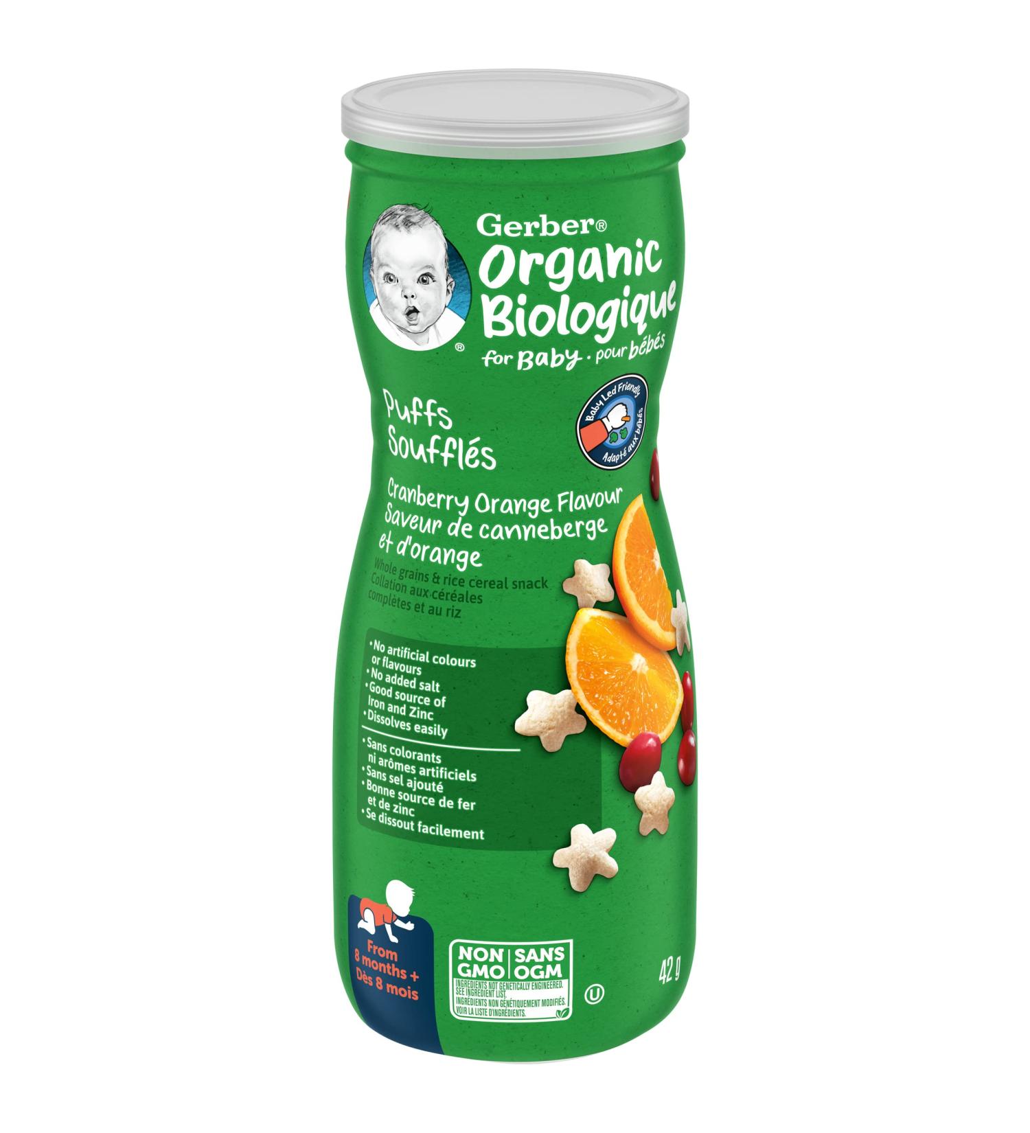 GERBER Organic Puffs Cranberry Orange Baby Snacks 42 g 6 Count - Buy Online on GoSupps.com
