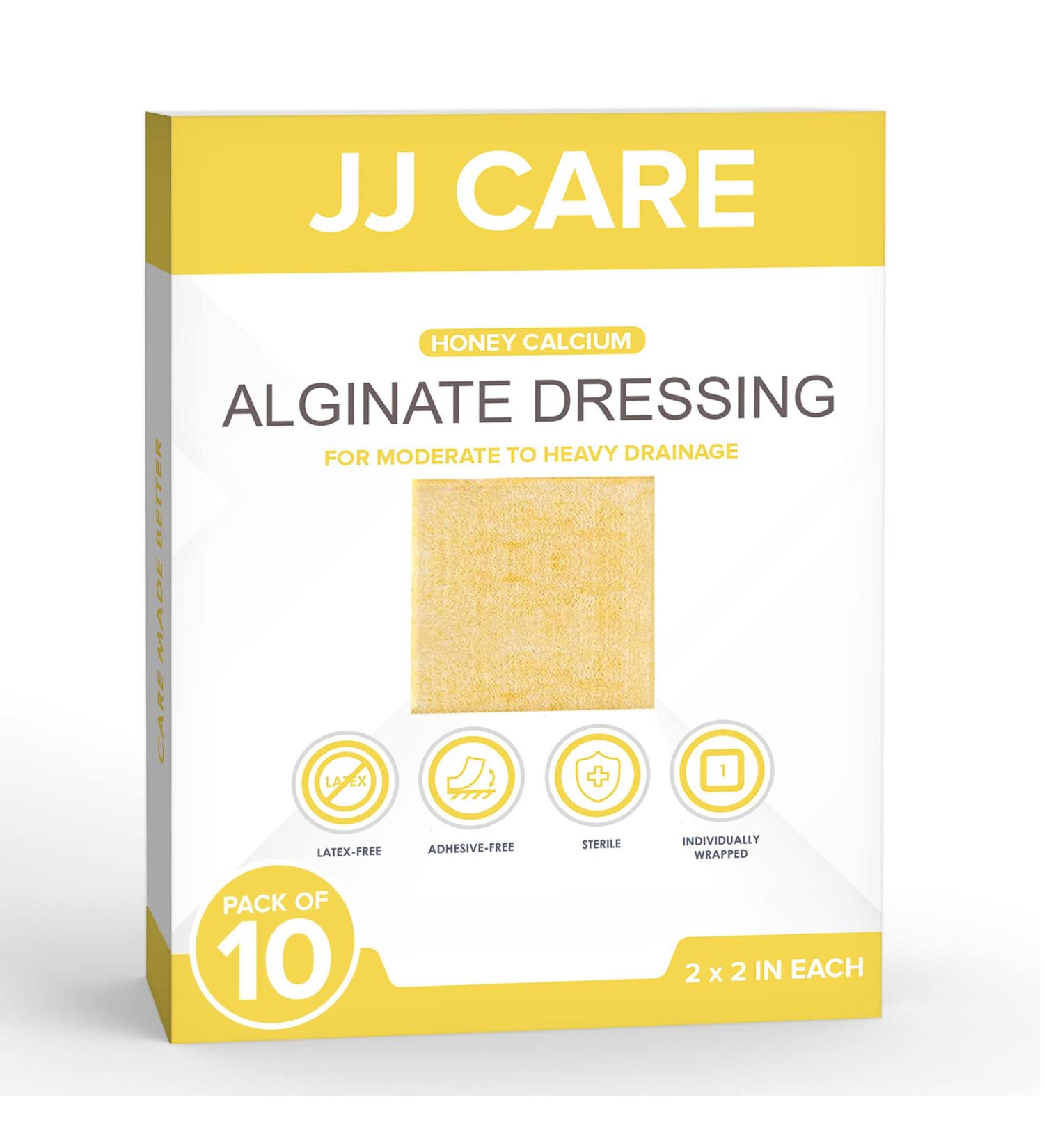 JJ CARE Honey Calcium Alginate Dressing 2x2 Inch 10-Pack - Manuka Honey Wound Care Pads for Medical Grade Healing - Latex-Free, Sterile & Individually Packed - Buy Online on GoSupps.com