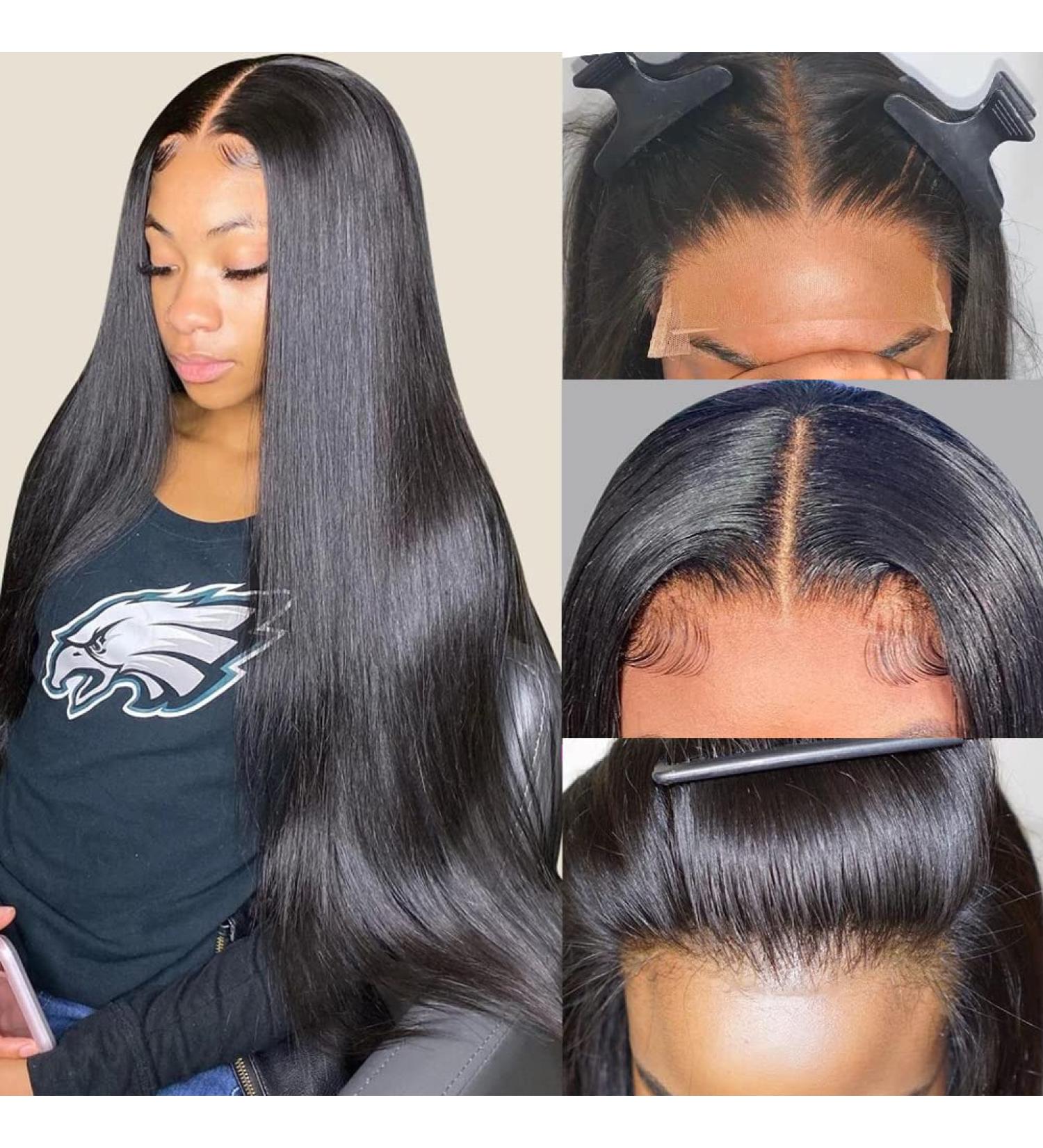 Lakin Glueless HD Lace Front Human Hair Wig 22 180 Density Straight Closure for Black Women - Natural Black Color - Buy Online on GoSupps.com