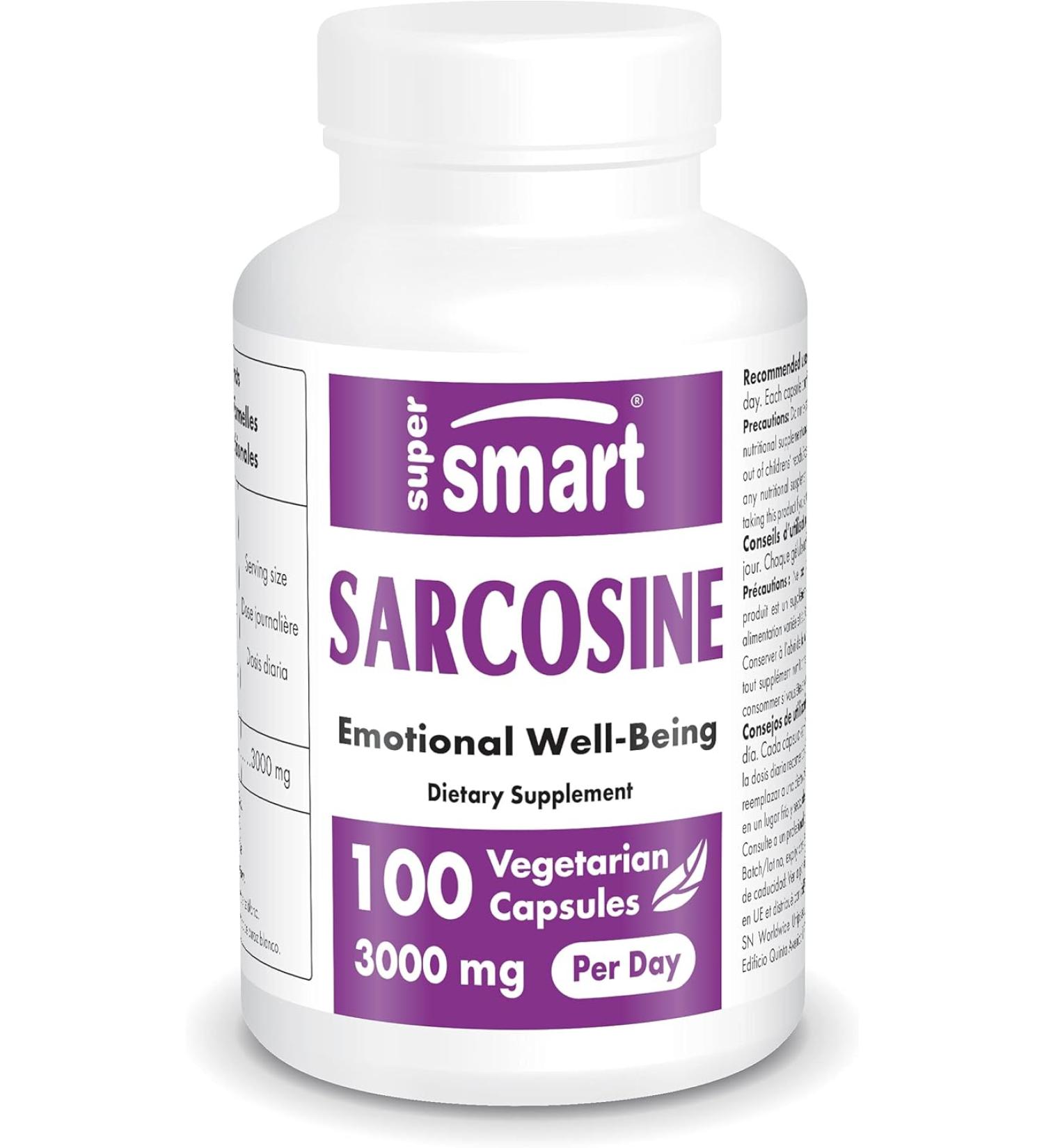 Supersmart Sarcosine 3000mg per Day  Nootropics Supplement - Brain Nutrition | Non-GMO & Gluten Free - 100 Vegetarian Capsules - Buy Online on GoSupps.com