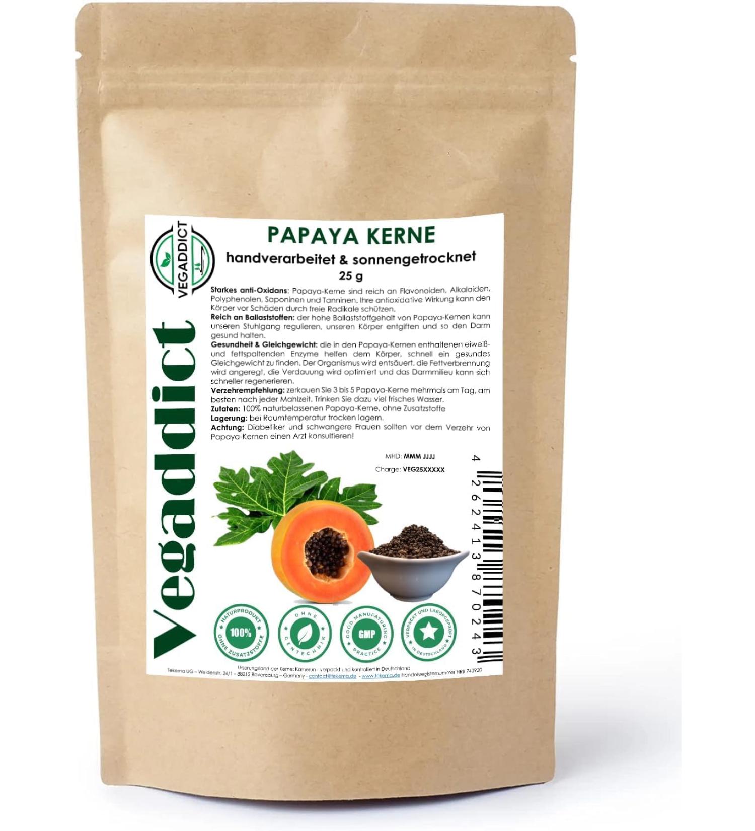Papayaerne Natural Sun-Dried Papaya Pepper - High Papain & Carpain Raw Vegan Additive-Free Gluten & Lactose-Free | 25g - Buy Online on GoSupps.com