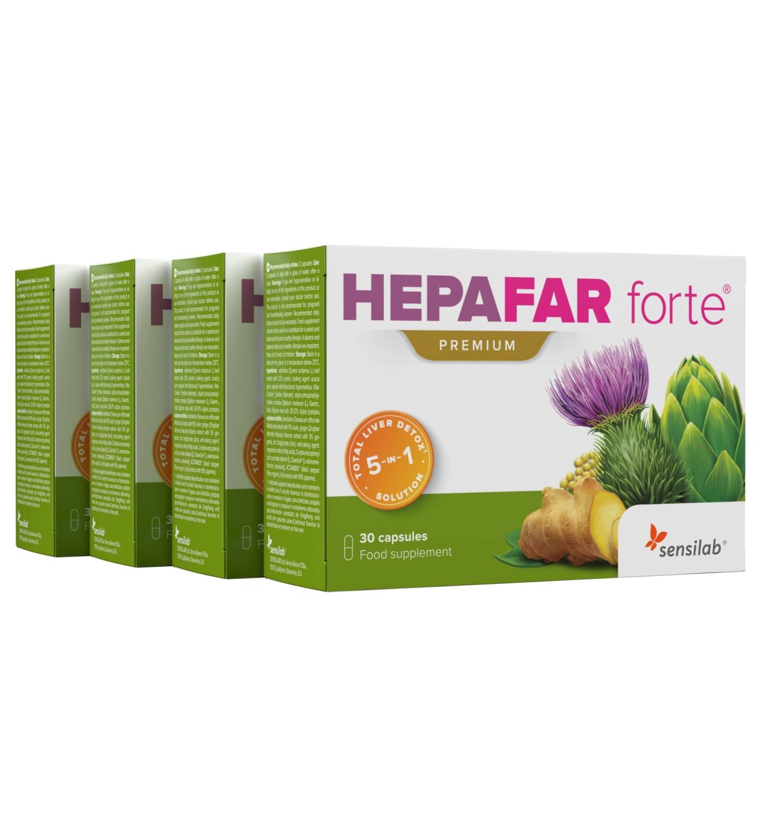 HepaFar Forte Premium - Detox Complex with Milk Thistle Artichoke & Dandelion | 120 High-Dose Capsules | Vitamin E & Phospholipids | Patented Formula | Sensilab - 60 Days Supply - Buy Online on GoSupps.com