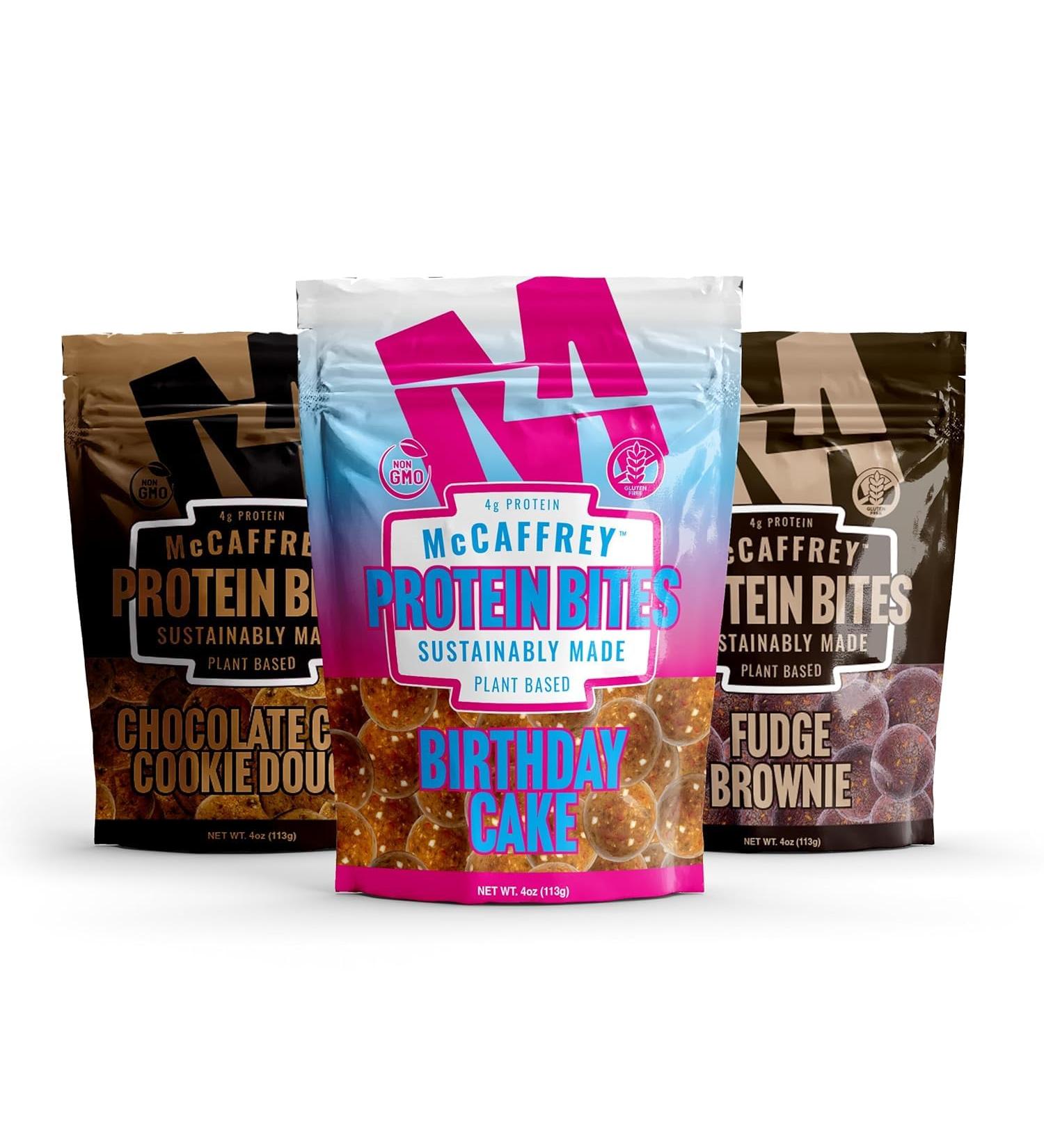 McCaffrey Protein Bites Variety Flavor Pack Fudge Brownie Chocolate Chip Birthday Cake - 3 Multi-Serving 4oz Bags 4g of Protein per Serving Gluten-Free Vegan High Fiber Energy Snack Variety Pack - Buy Online on GoSupps.com