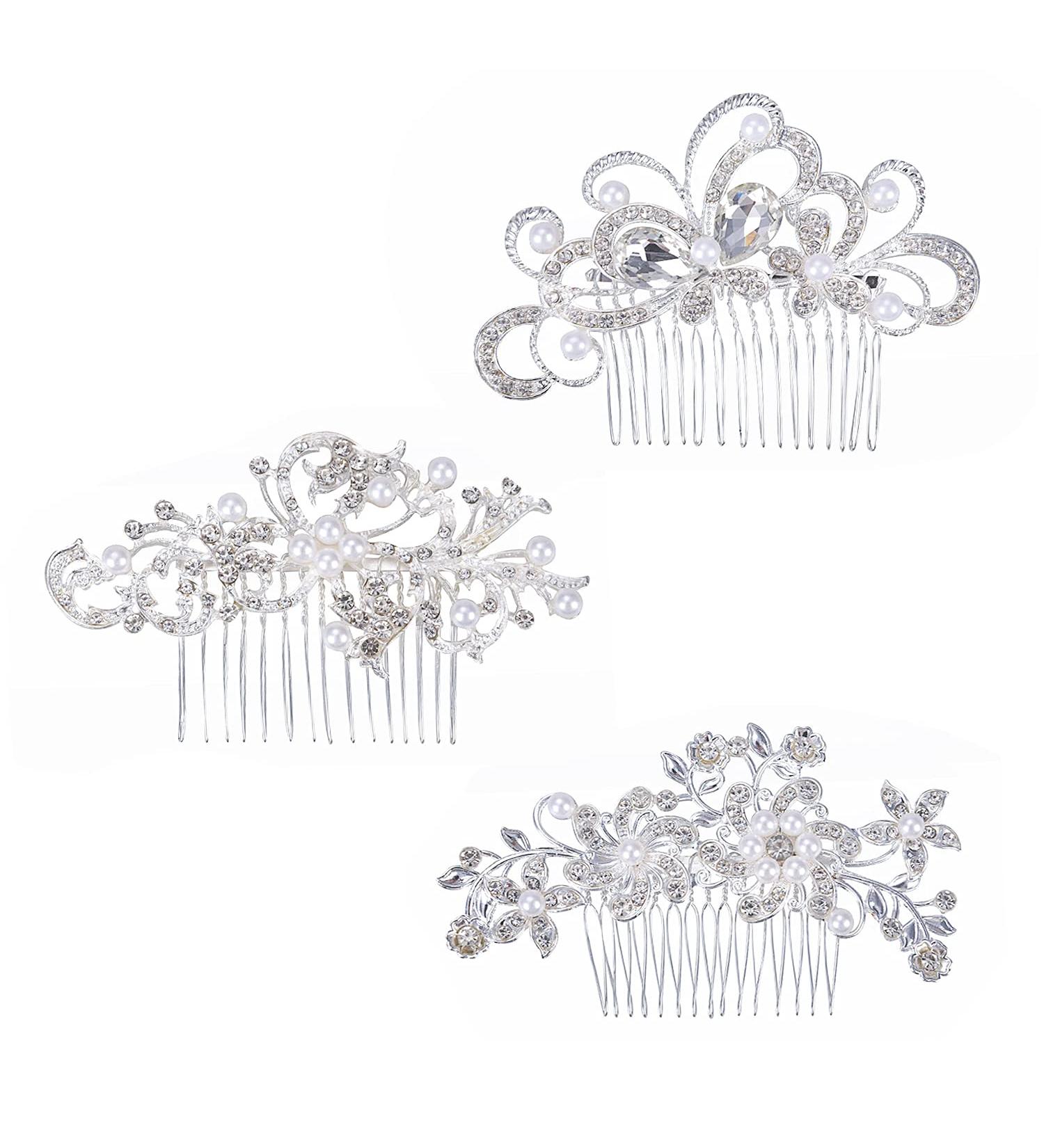 Euvoym 3 Pieces Bridal Wedding Hair Clip Comb Bridal Flower Side Hair Clips Pearl Bridal Headpiece Wedding Accessories for Women and Girls - Buy Online on GoSupps.com