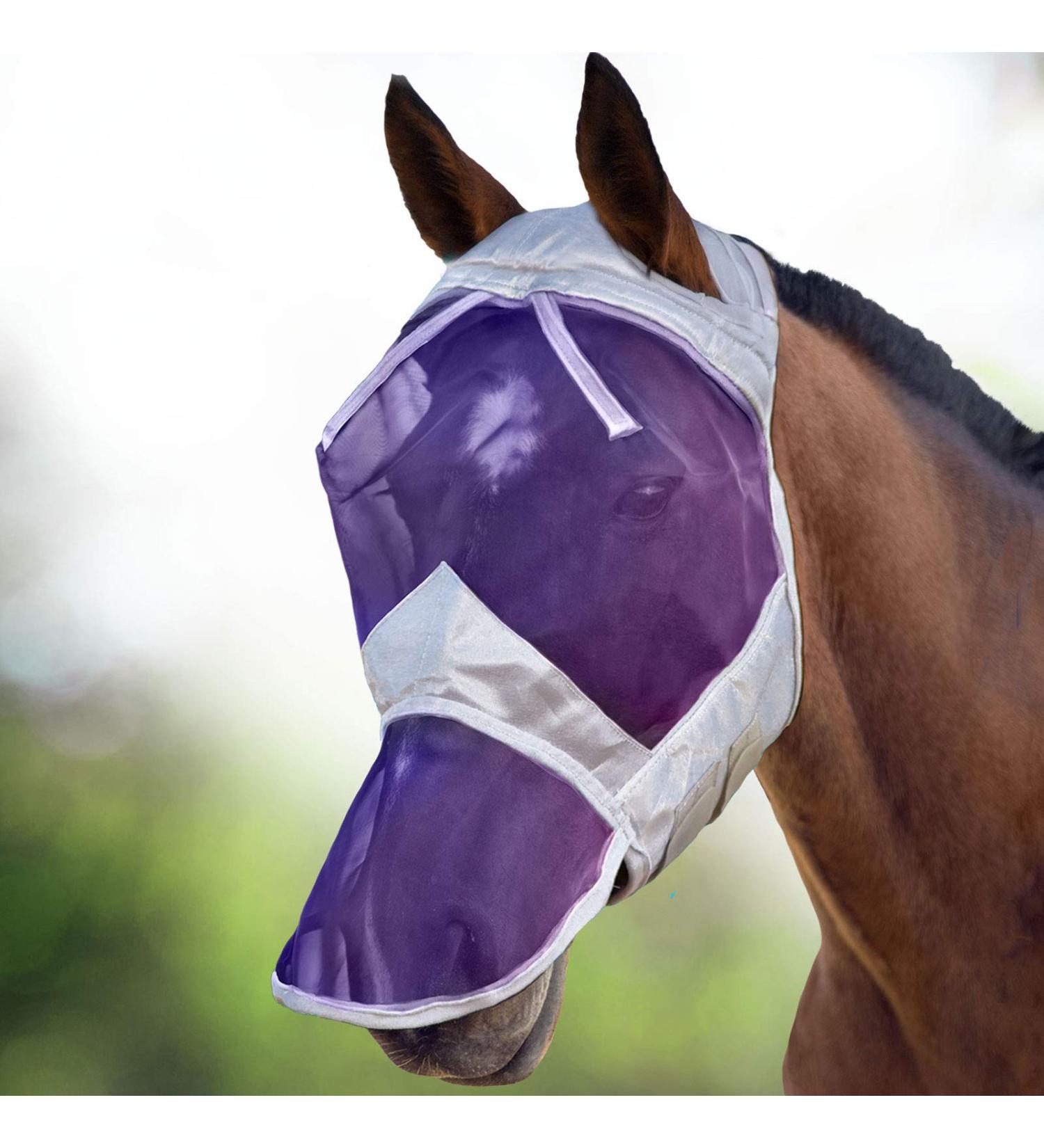 Harrison Howard Caremaster Thick Fleece Fly Mask for Horses - UV Protection Transparent Mesh No Ears & Nose Protection - Silver/Purple - Size M - Buy Online on GoSupps.com