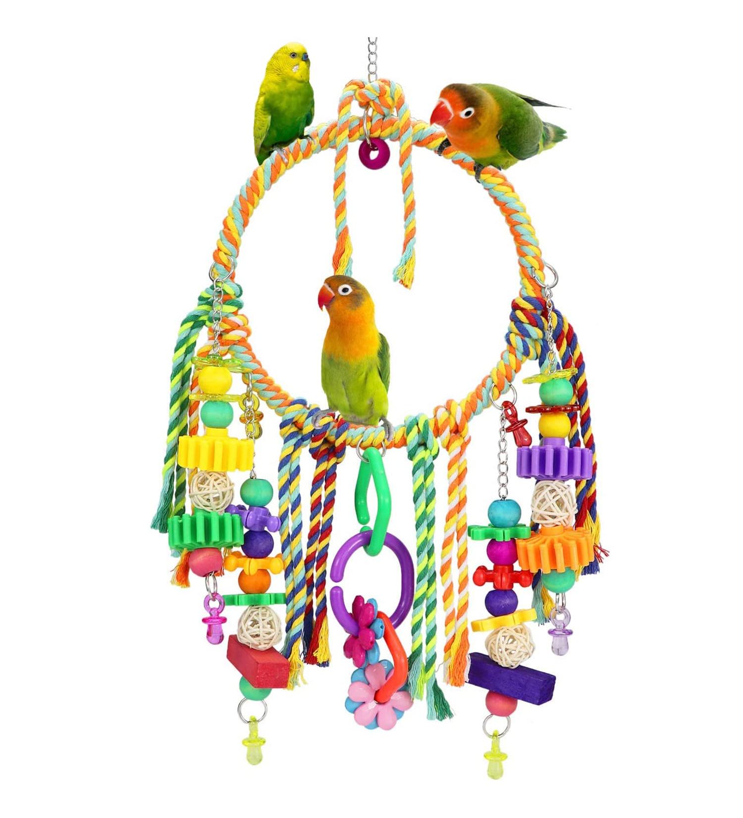 TeTupGa Bird Toy Bird Swing Toys Hanging Cotton Rope Rings Parrot Perch with Colorful Chewing Toys for Cockatiel Lovebirds Finches Parakeets Conure and Small Birds - Buy Online on GoSupps.com