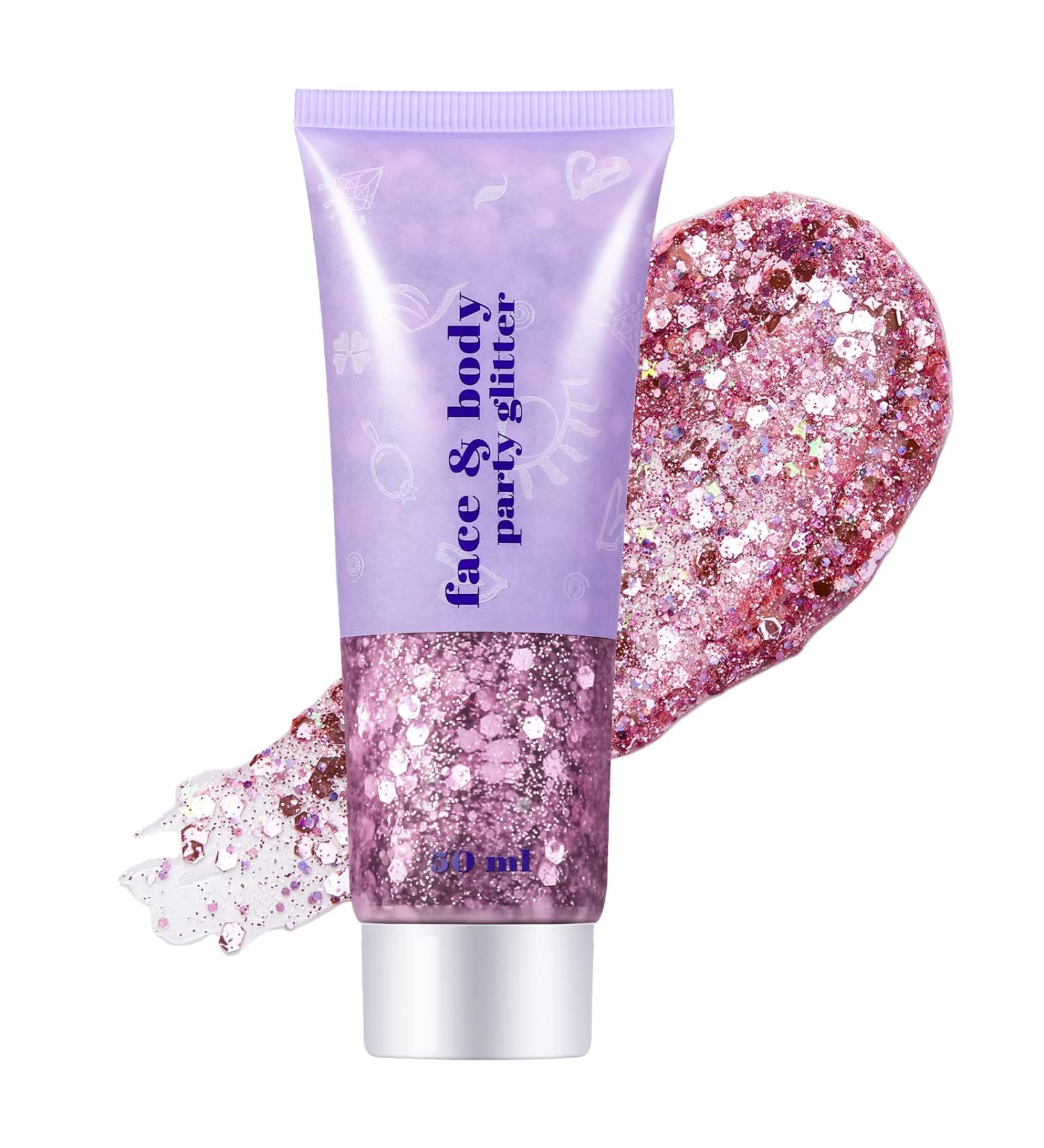 Go Ho Pink Face & Body Glitter Gel - Holographic Chunky Sequins Glitter for Concerts & Festivals | Long Lasting Glitter Makeup for Eye, Lip, Hair & Nails - 52g - Buy Online on GoSupps.com
