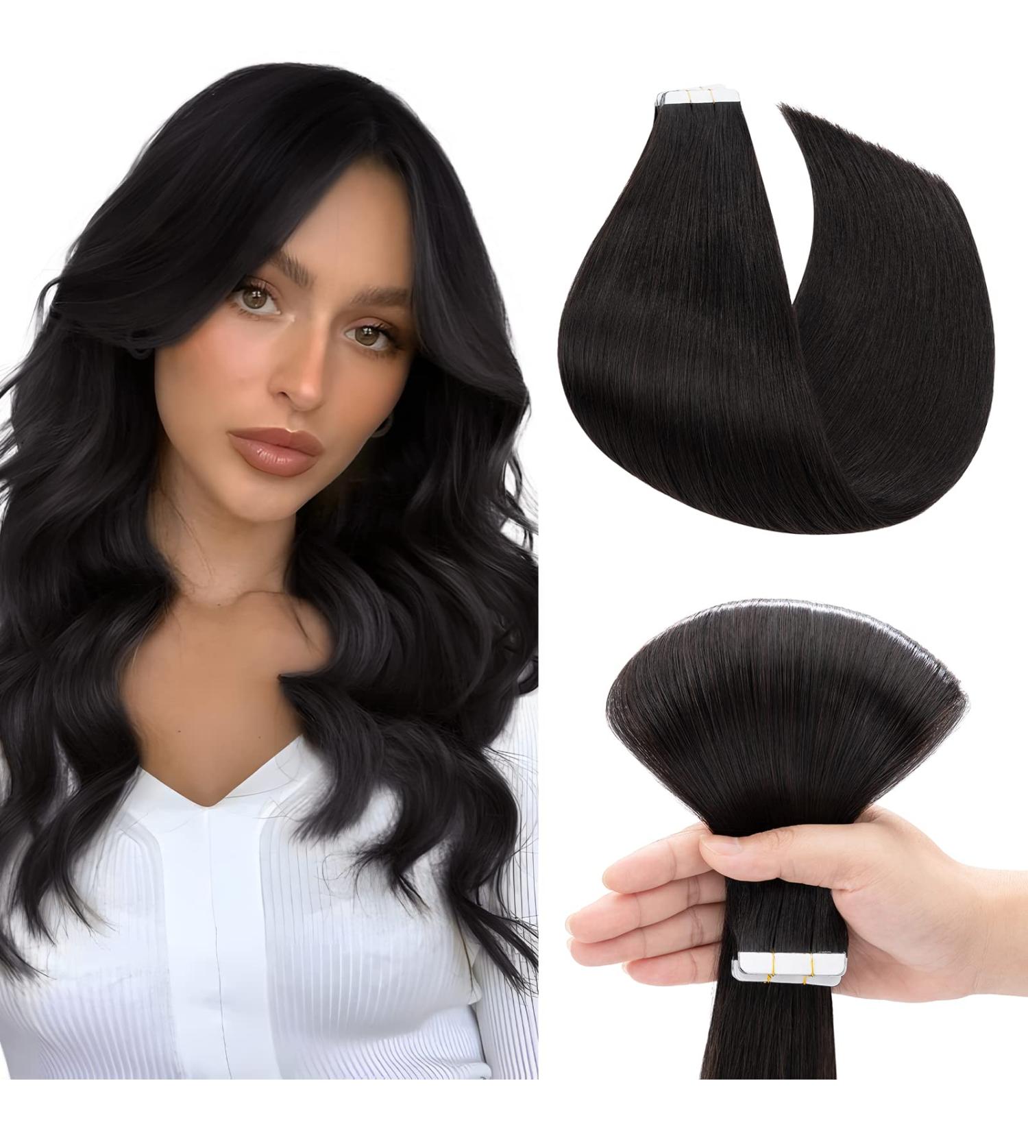 SEGO Tape in Hair Extensions - 100% Remy Human Hair 18 Inch Natural Black Seamless & Soft 50g Pack - Perfect for Women - Buy Online on GoSupps.com