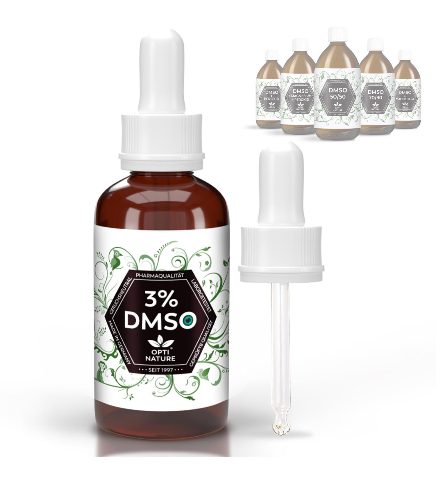 Opti Nature 3% DMSO - 50ml Pure Dimethylsulfoxide Drops with Glass Pipette | Certified & Odorless | High Bioavailability | Import from M.I. Germany 1997 - Buy Online on GoSupps.com