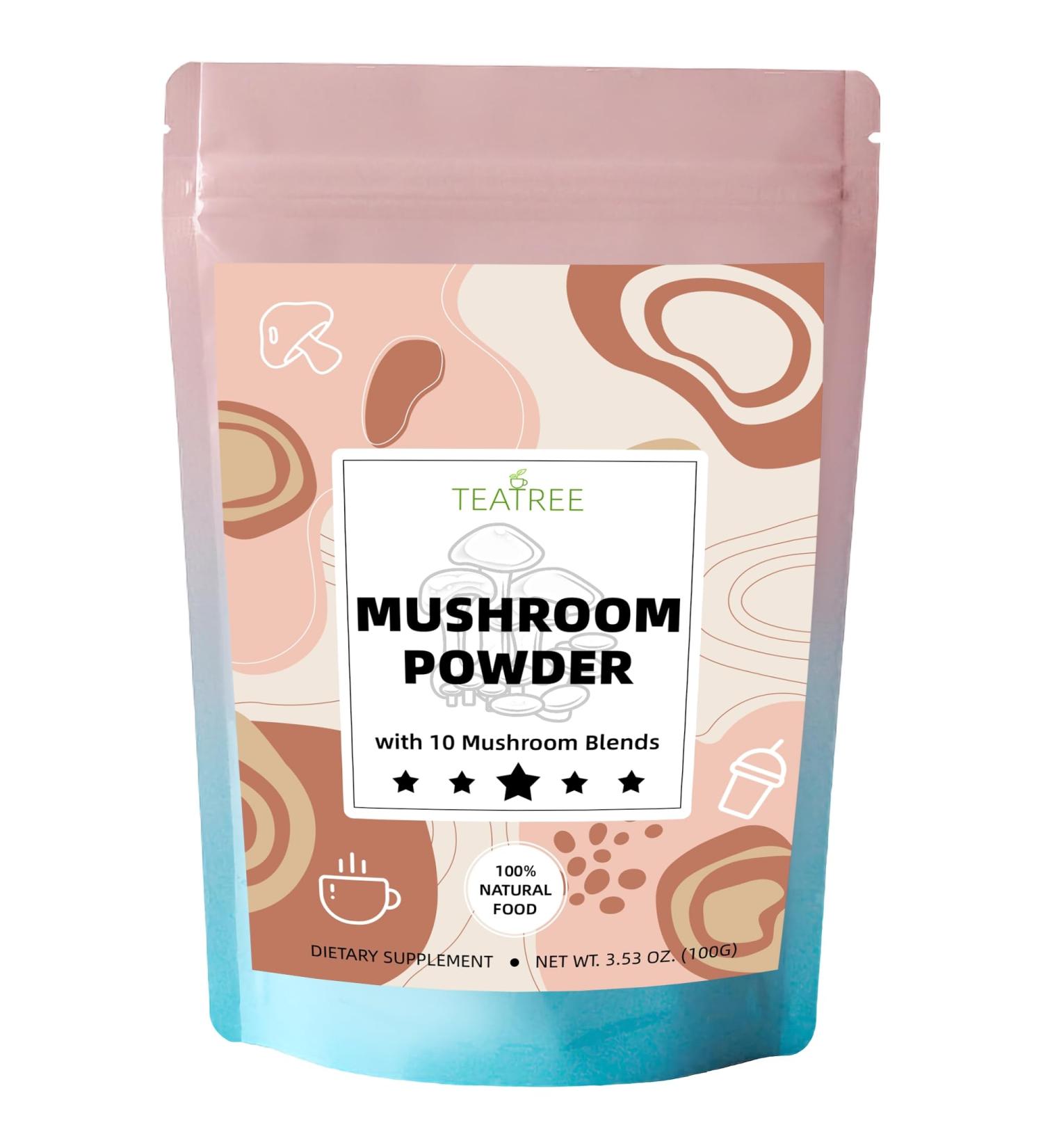 10 Mushrooms Powder, Mushroom Supplement Blend for Coffee, Beverages & Smoothies, Natural Focus, Energy & Immune Support Supplement - 3.53 oz / 100g - Buy Online on GoSupps.com