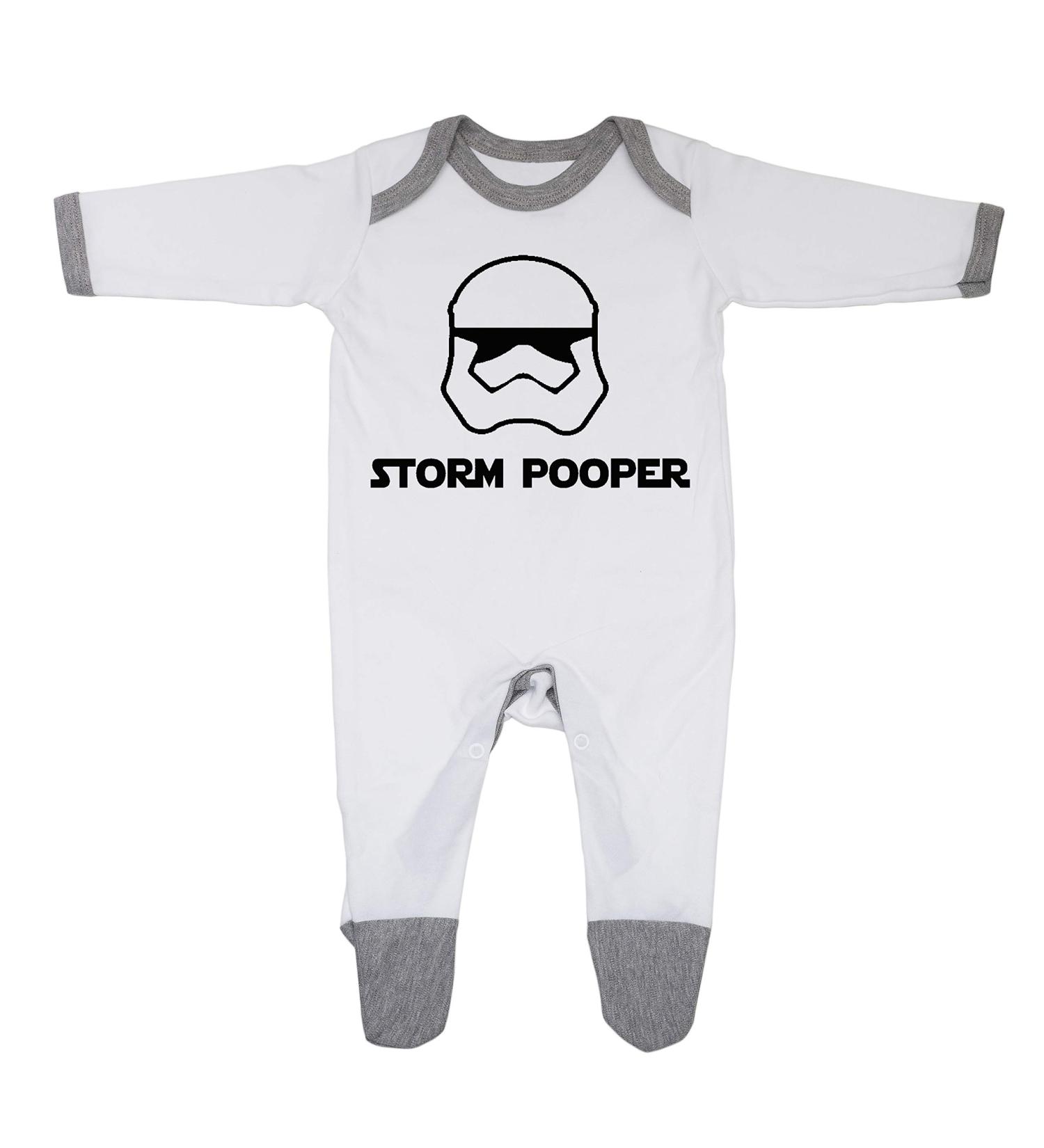 Storm Pooper Newborn Baby Sleepsuit | 100% Fine Combed Cotton | 3-6 Months | White/Grey Trim - Buy Online on GoSupps.com