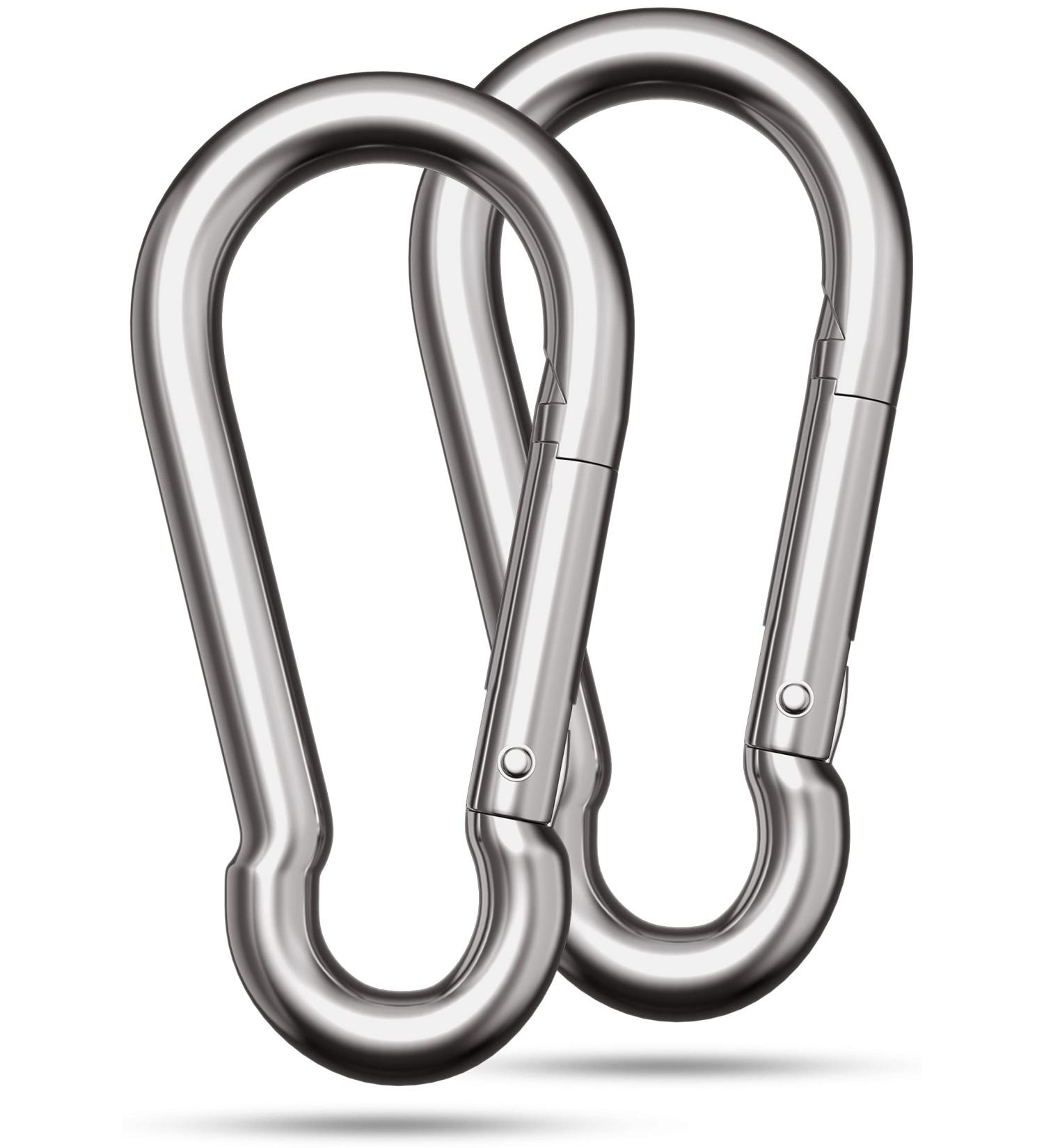 Stainless Steel Carabiner - 2 Pieces 230kg Load Capacity 80x8mm Fire Brigade Hook | AISI Sports & Transport - Buy Online on GoSupps.com