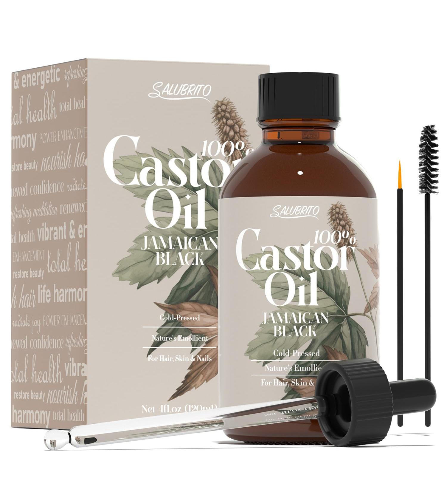 SALUBRITO 120ml Organic Castor Oil for Eyelashes Eyebrows Hair Skin Body Beard Nail 100% Pure & Natural Hair Oil Cold-Pressed with Lash Brush & Brow Brush Set - Buy Online on GoSupps.com