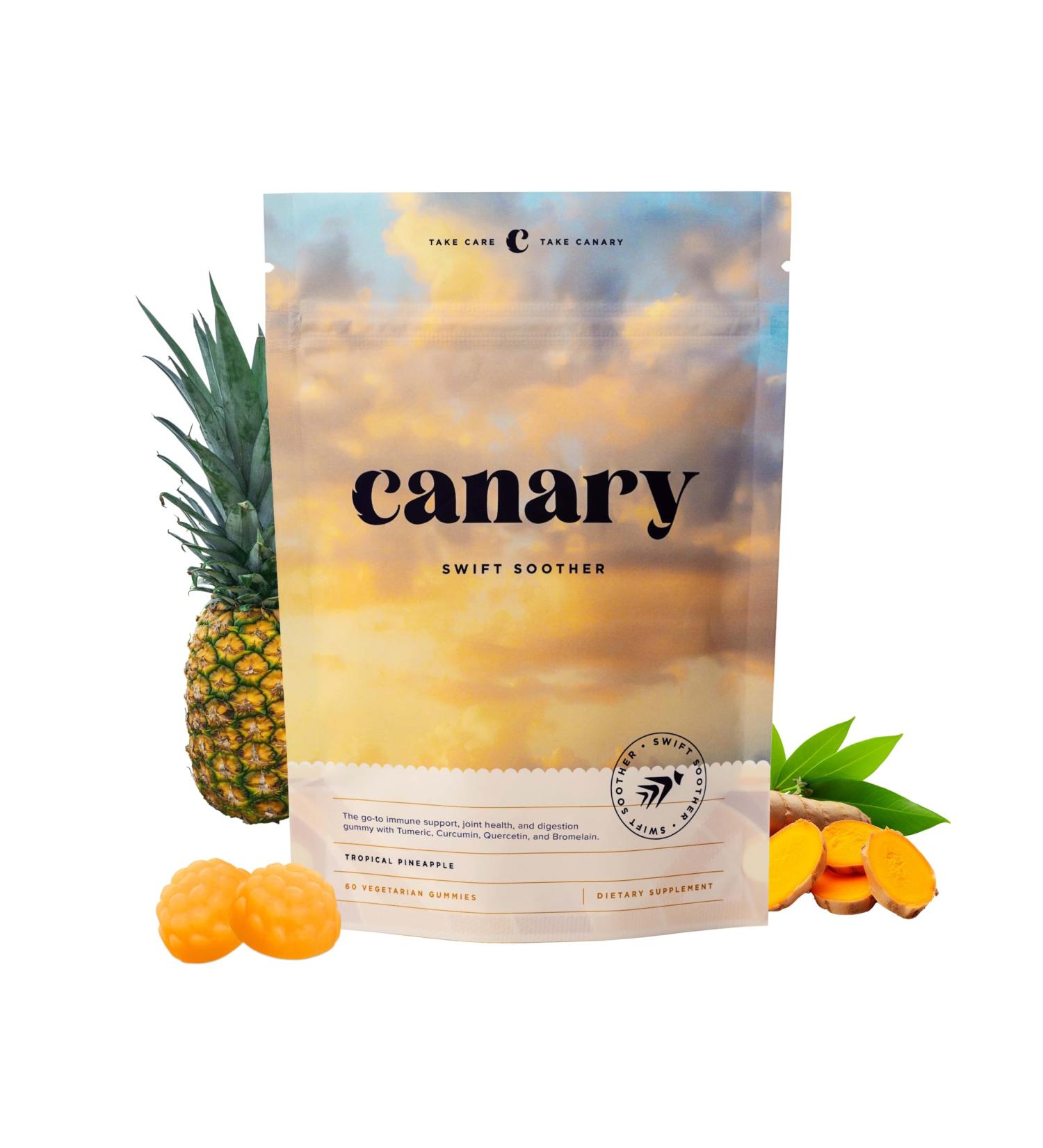 Canary Swift Soother Gummies | Bromelain Curcumin Quercetin and Turmeric Supplement for Joint Health & Digestion - Vegan Tropical Pineapple Flavor 60 Gummies