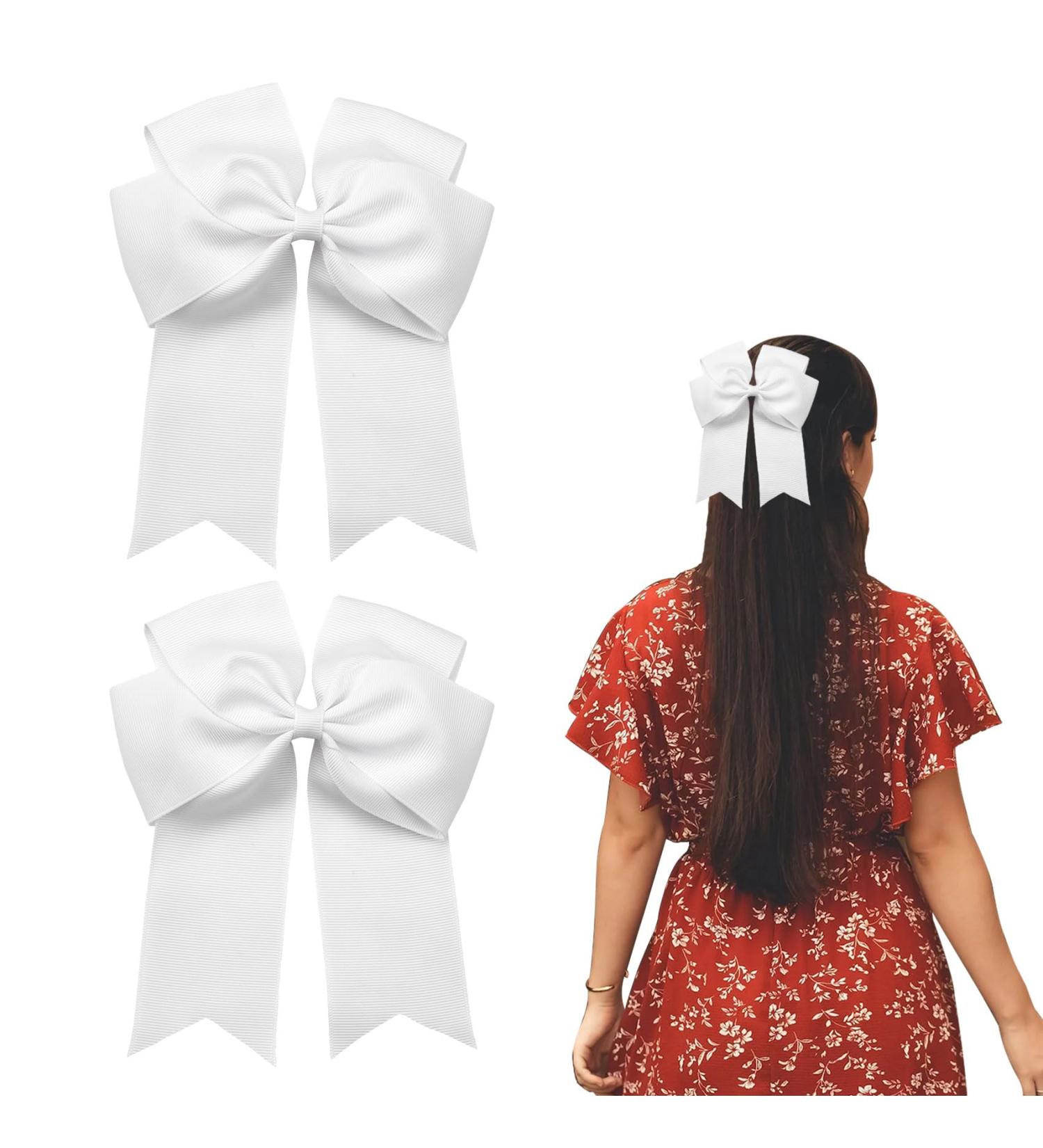 2 Pack 6 inch Bow Hair Clips Large Hair Bow Hair Barrette Clips for Women Girls White Hair Bow for Women - Buy Online on GoSupps.com