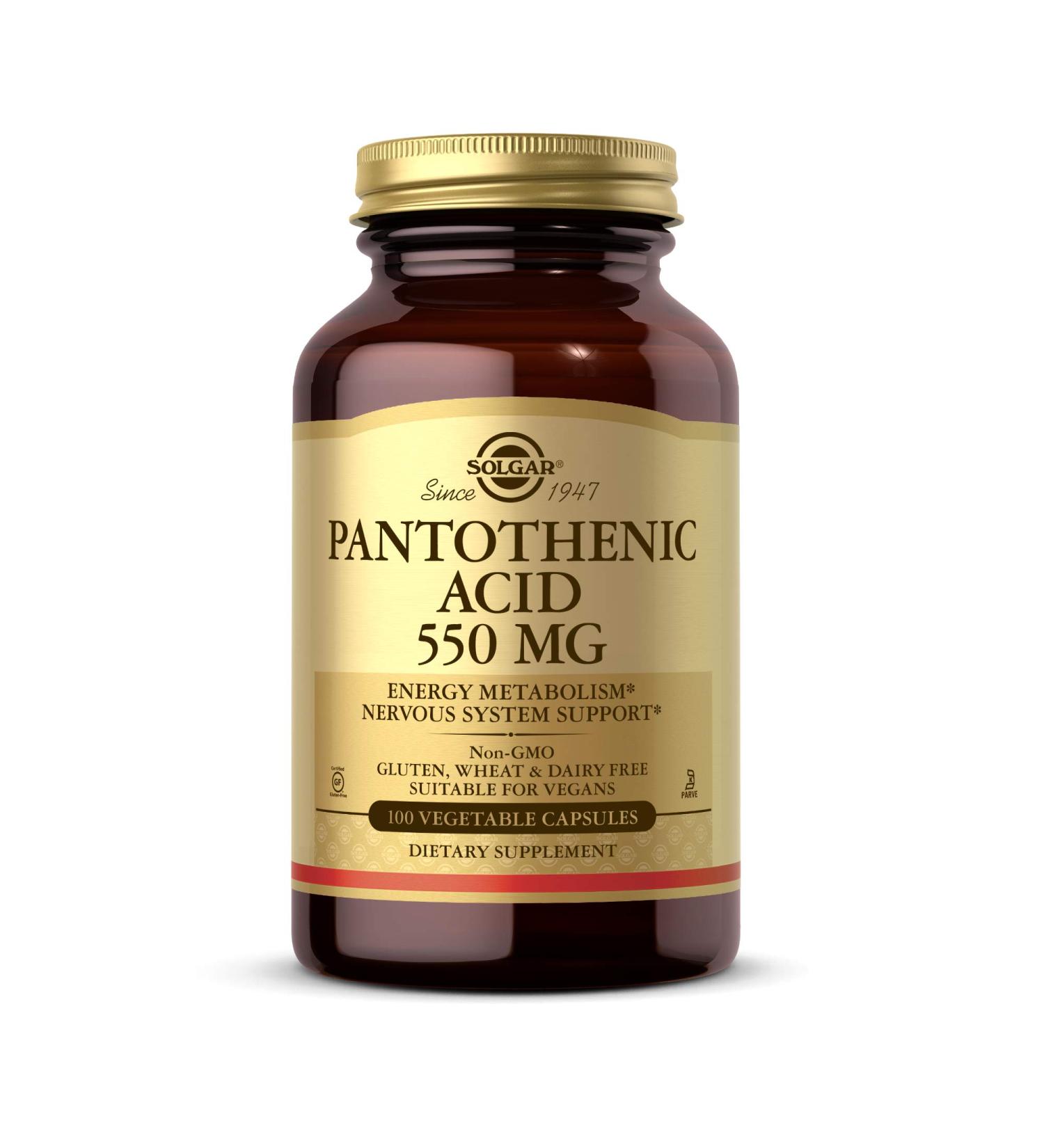 Solgar Pantothenic Acid 550 mg | 100 Vegan Capsules for Energy & Metabolism - Buy Online on GoSupps.com
