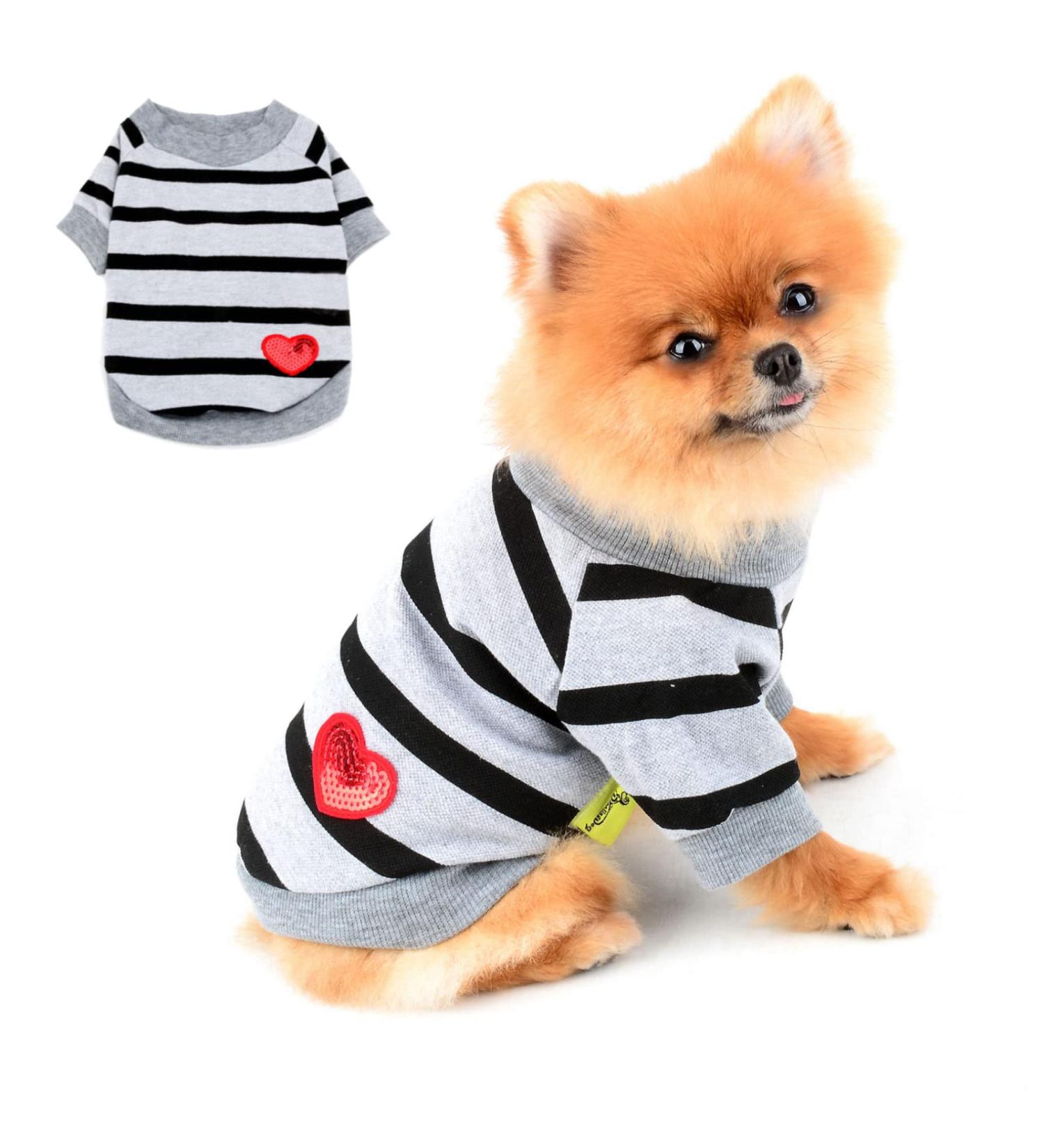 Paidful Striped Dog Shirt - breathable tank tops for Small & Medium Dogs | Cute Cat Vest with Red Heart | Summer Outdoor Wear for Puppies Chihuahuas & Yorkies - Buy Online on GoSupps.com