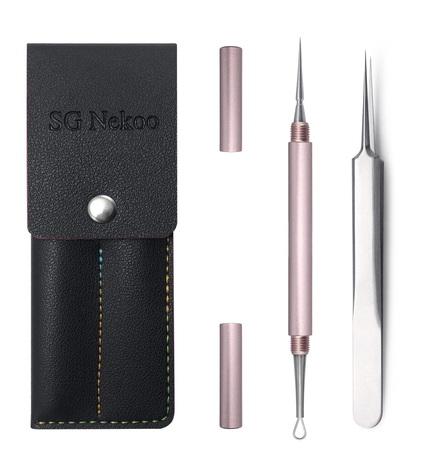 Nekoo Professional Facial Milia Removal Tool & Whitehead Extractor | High Grade Stainless Steel Double Ended Needle & Tweezers Kit for Blackhead & Acne Removal (S512IN-P) - Buy Online on GoSupps.com