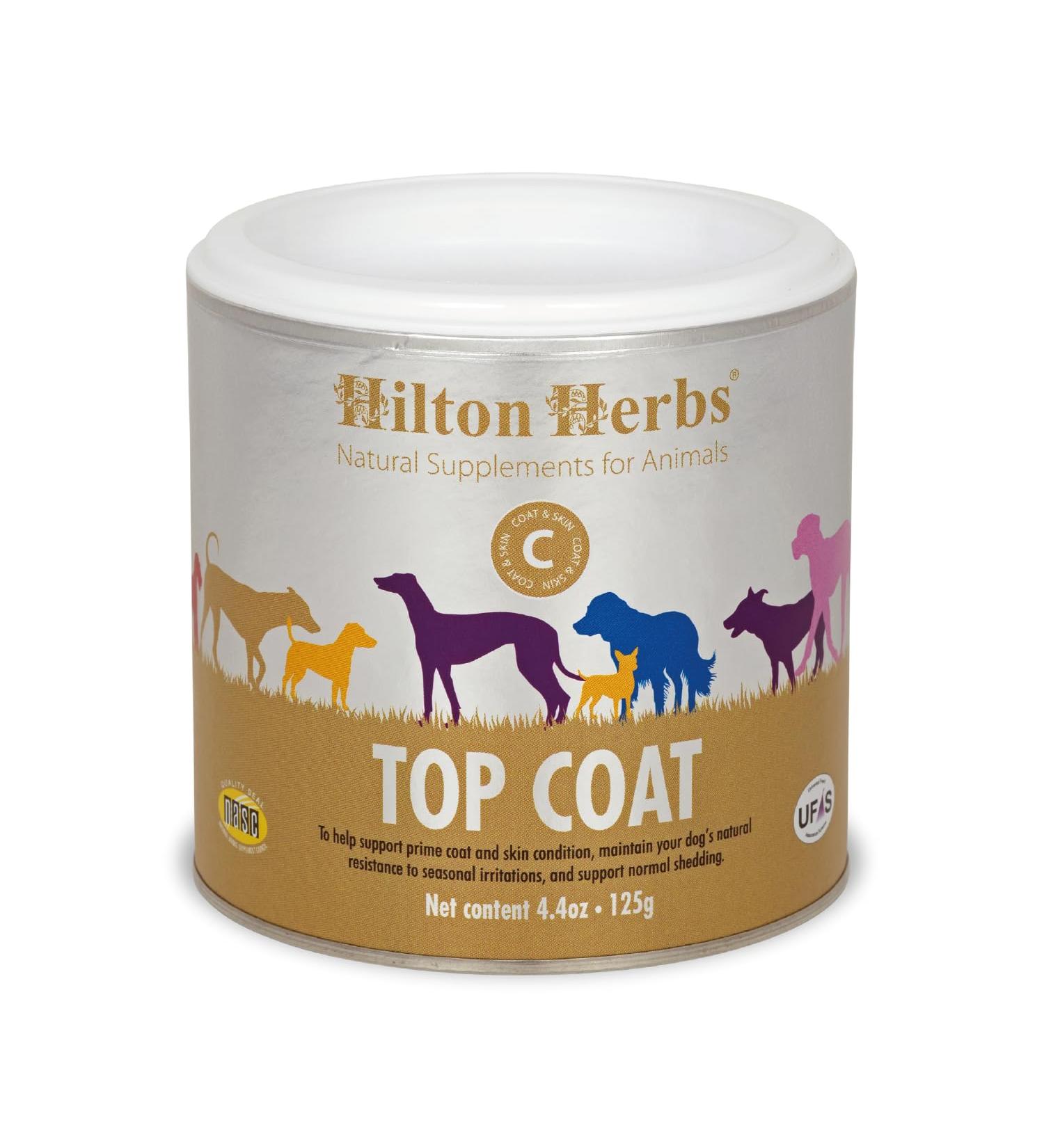Hilton Herbs Top Coat Natural Dog Supplement. 100% Natural Ingredients. Healthy Skin and Shinny Coat. For Dogs with Itchy Skin Sensitive to Allergens or Prone to Itching. 125 g - Buy Online on GoSupps.com
