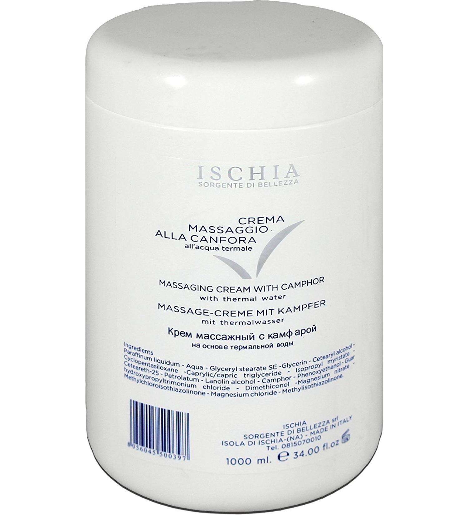 Ischia Sorgente di Bellezza ISB Camphor Massage Cream 1000 ml based on thermal water from the island of Ischia