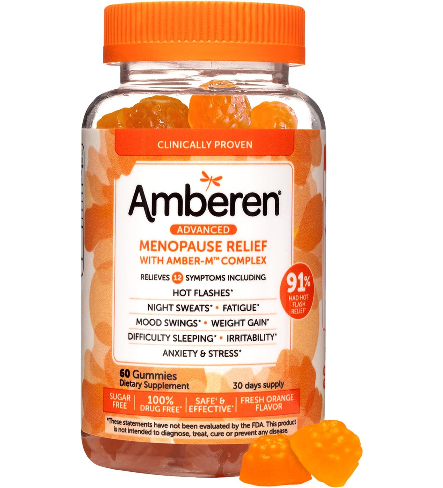 Amberen Menopause Supplements - Multi-Symptom Relief for Women | Hormone Balance Hot Flashes & Night Sweats | Sugar Free Orange Flavor | 60 Gummies - Buy Online on GoSupps.com