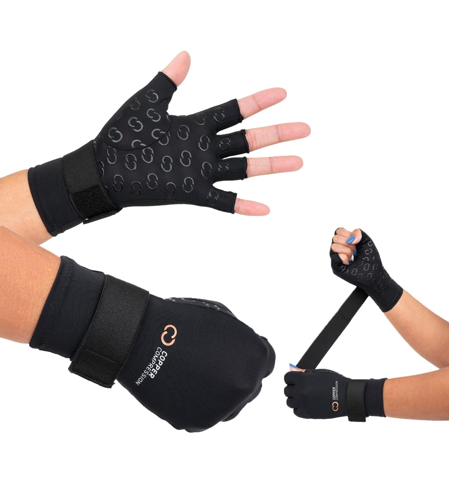 Copper Compression Fingerless Arthritis Gloves for Hand Pain Relief - Adjustable Orthopedic Brace - Reduce Pain, Improve Blood Flow - Fits Women and Men (Large/XL) - 1 Pair - Buy Online on GoSupps.com