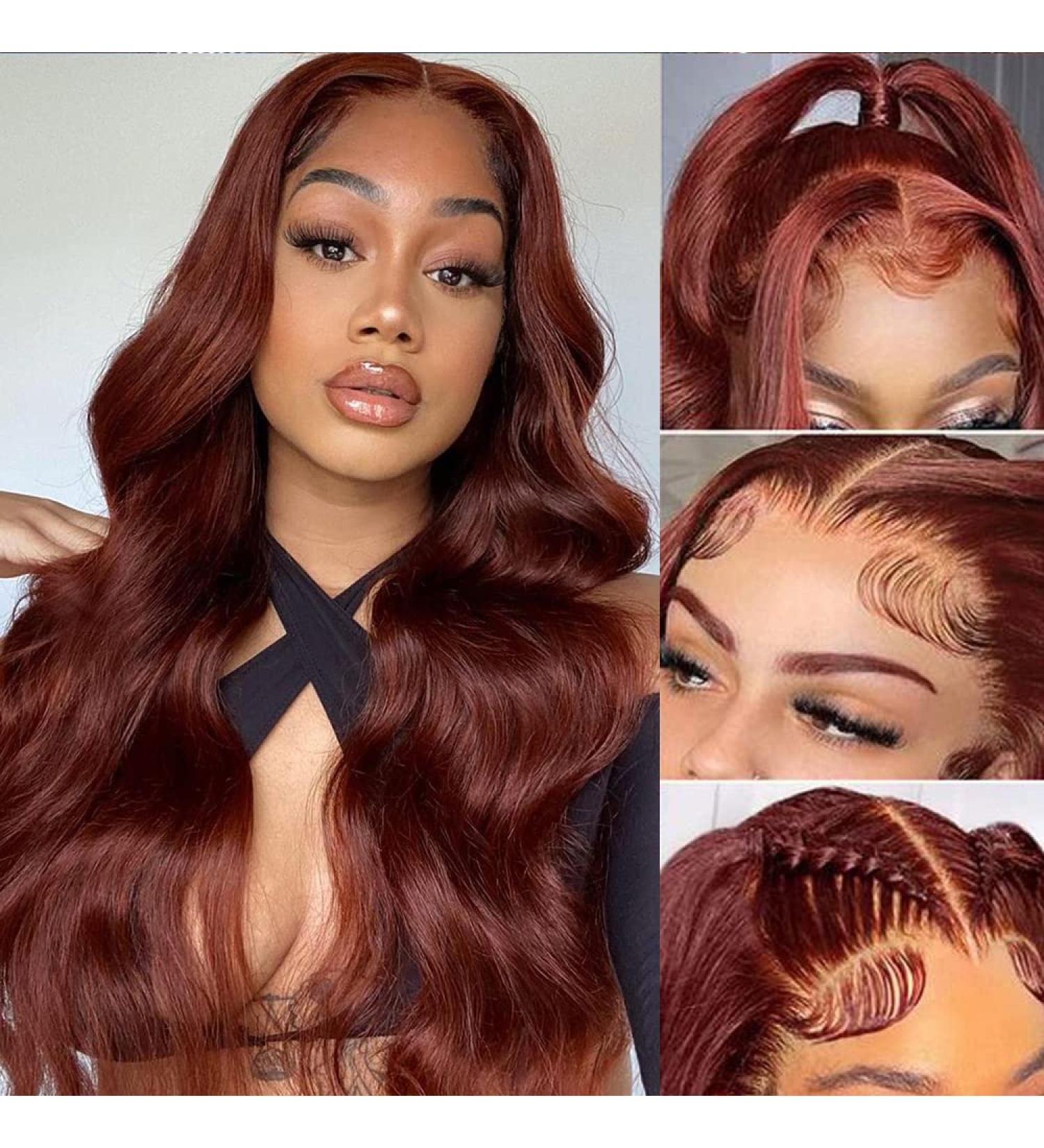 Reddish Brown 22 Body Wave Human Hair Lace Front Wig | 180% Density Auburn Brown Wig for Black Women - Buy Online on GoSupps.com