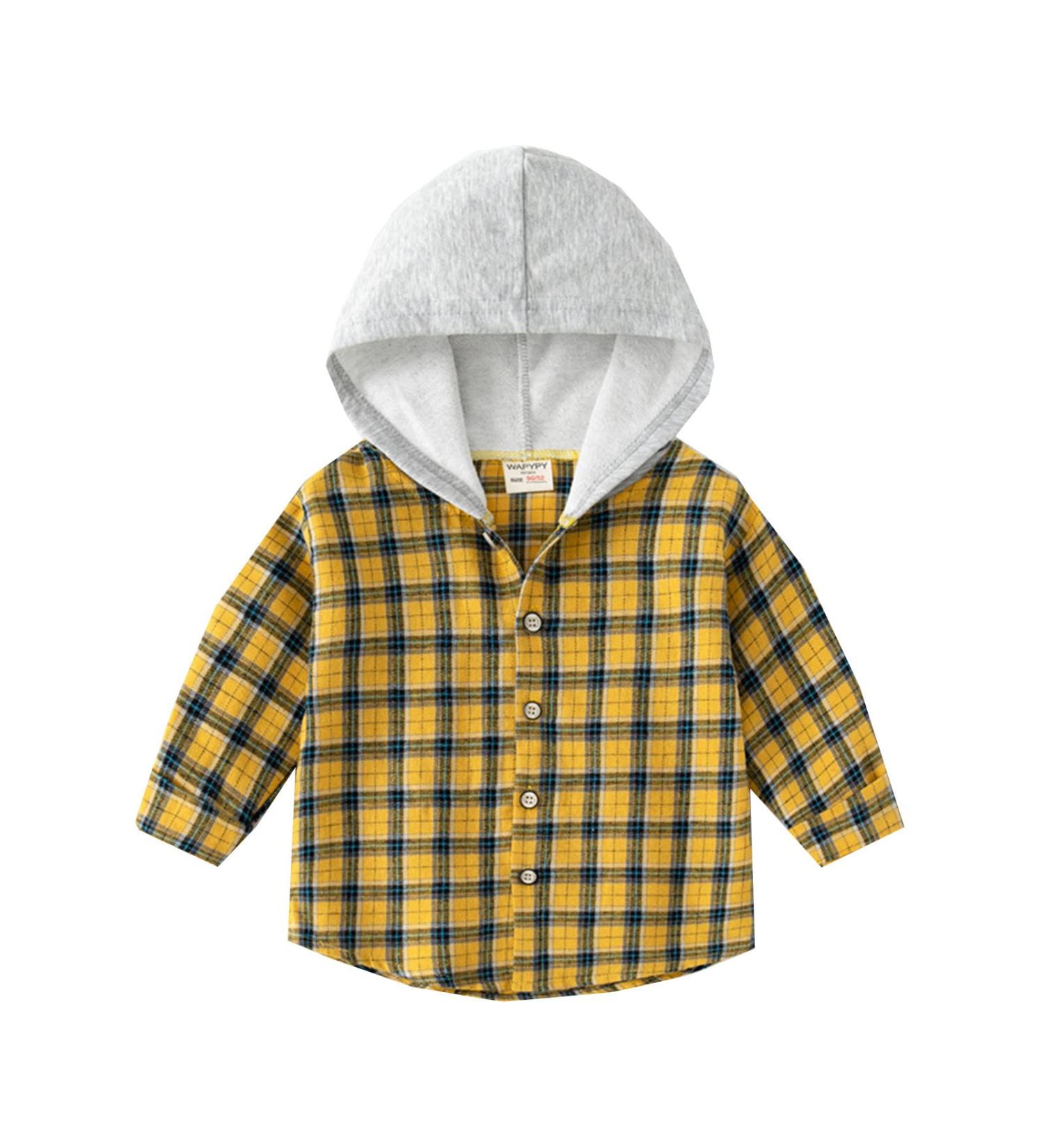 Plaid Yellow Black Sleeve Toddler Boys Hoodie Shirt | Long Sleeve Outwear Top for Babies 2-3T - Buy Online on GoSupps.com