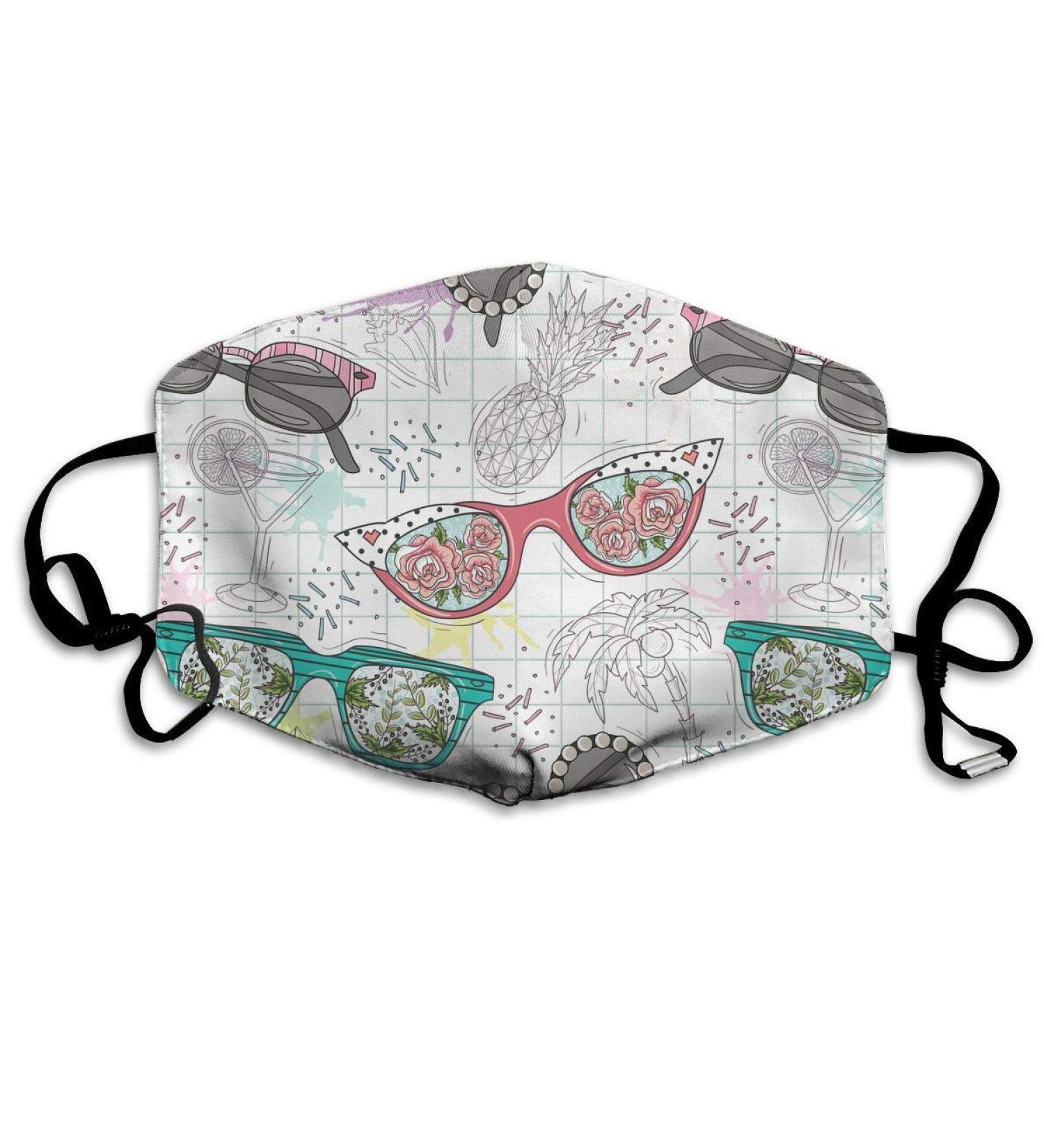 Cute Summer Abstract Sunglasses Washable Reusable Mask Cotton Anti Dust Half Face Mouth Mask For Kids Teens Men Women With Adjustable Ear Loops - Buy Online on GoSupps.com