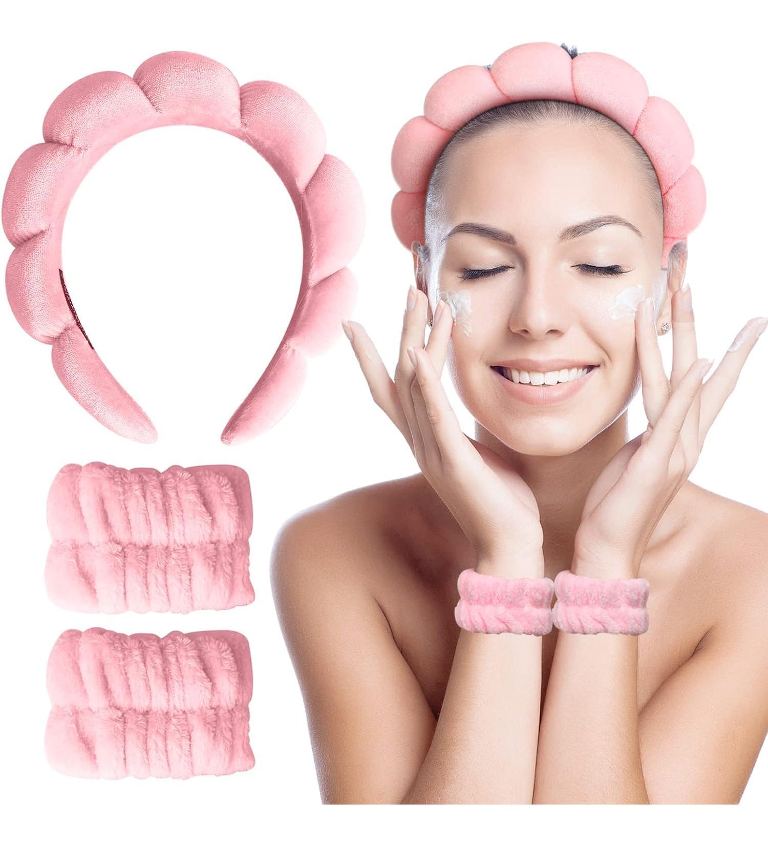 Gugugo Hair Band Set - 3 Pink Makeup & Skincare Headbands for Face Washing | Terry & Sponge - Perfect for Cosmetics Routine - Buy Online on GoSupps.com