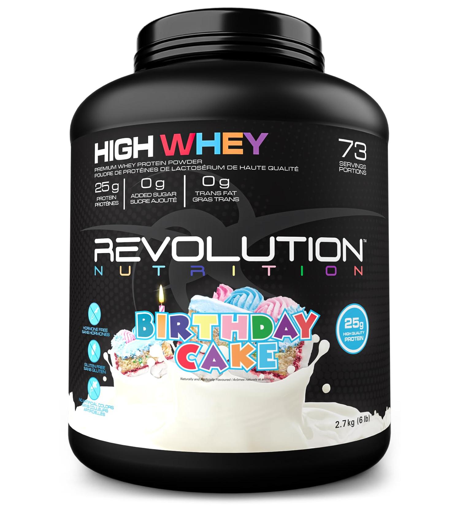Revolution Nutrition High Whey Protein Powder Whey Isolate Superior Formula Gluten Free Lean Muscle Mass For Men & Women 25g of Protein Per Scoop 2.7kg 73 Servings (Birthday Cake 6 Pound) Birthday Cake 6 Pound - Buy Online on GoSupps.com