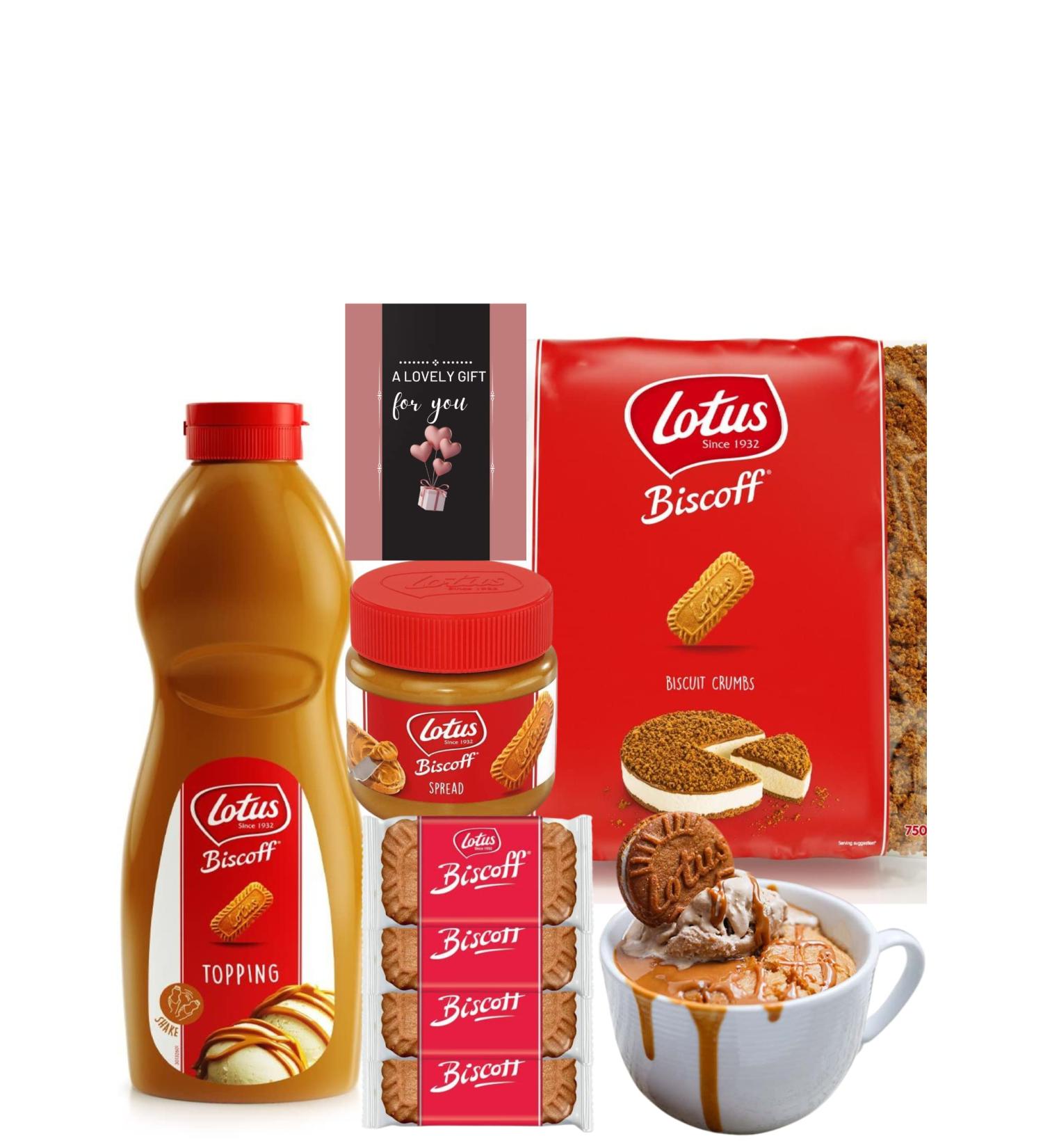 Lotus Biscoff Gift Set - Biscoff Sauce, Speculoos Syrup, XL Biscuits, Spread, Crumbs, Lovely Card - 750g - Buy Online on GoSupps.com