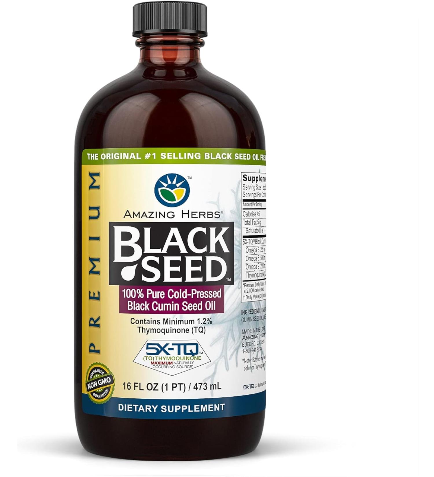 Buy Amazing Herbs Cold Pressed Black Seed Oil - Nigella Sativa for Digestive Health & Immune Support - 16 Fl Oz - Buy Online on GoSupps.com