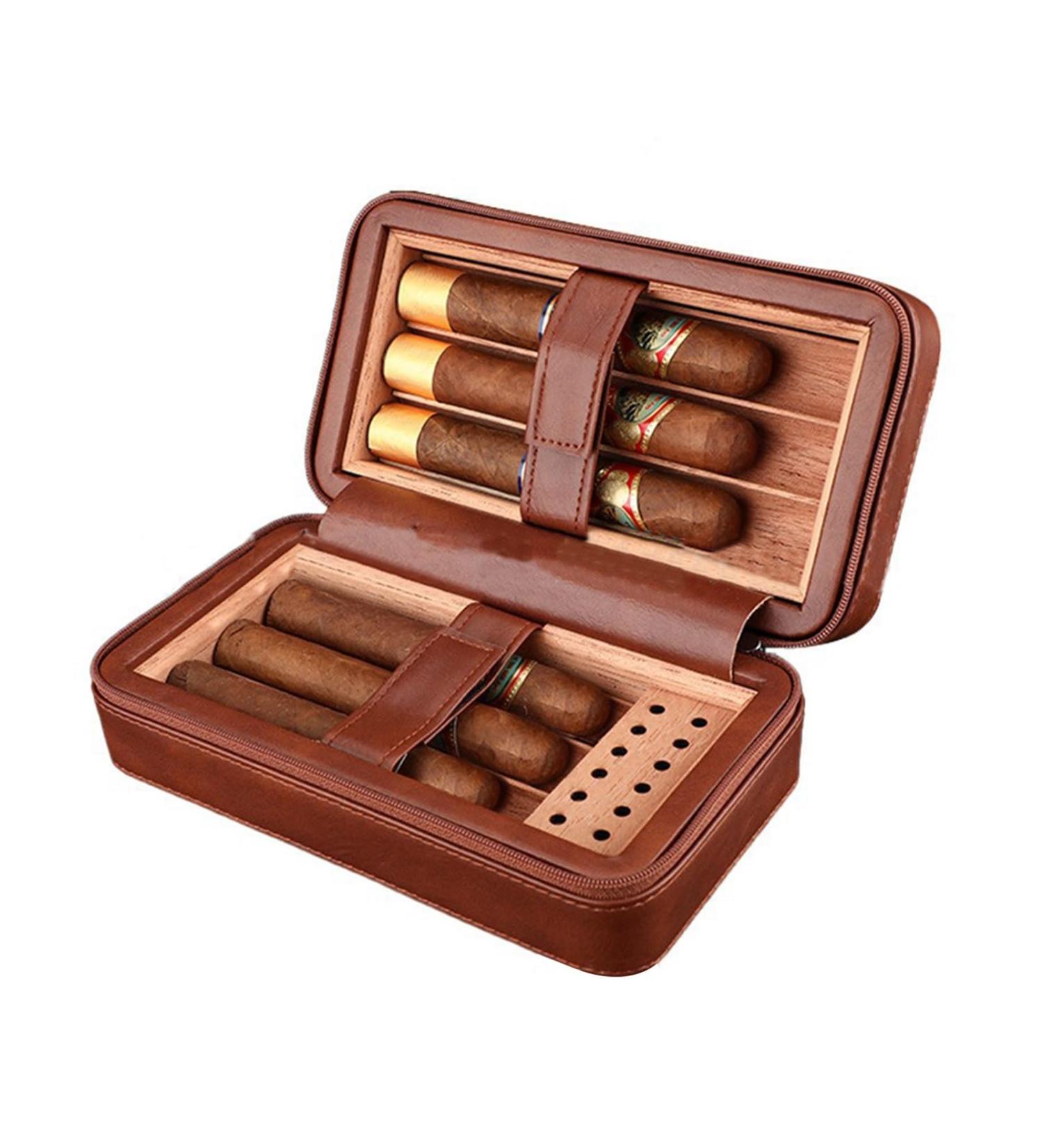 Cigar Boxs Humidors Travel Cigar Humidor Case with Humidifier Portable Cigar Humidor for 4-6 Cigars Cigar Box Men 6 Cigars a - Buy Online on GoSupps.com