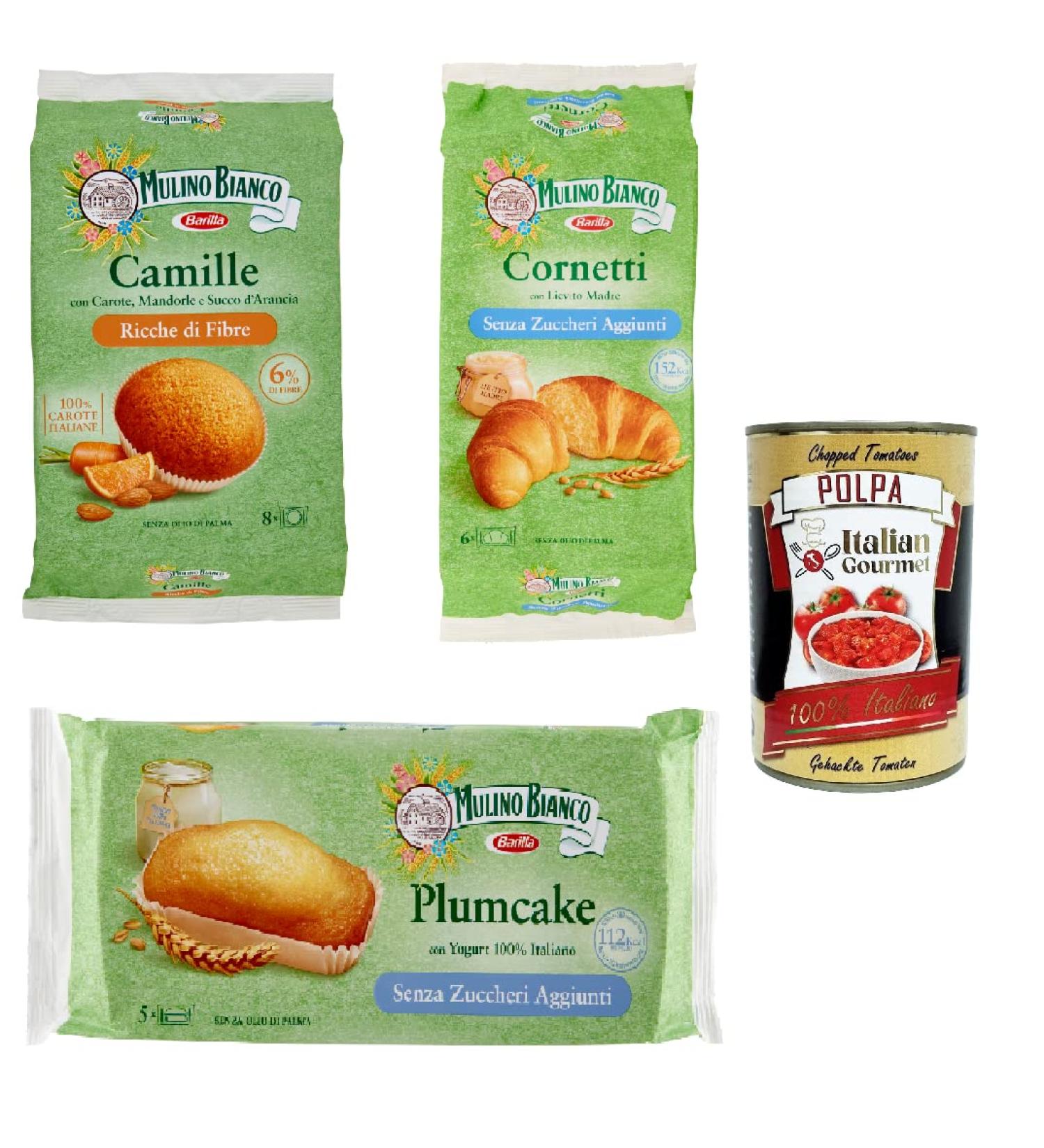  Italian Gourmet E.R. Mulino Bianco Camille Cornetti Plumcake No Added Sugar Rich in Dietary Fiber Snack Cake Brioche + Italian Gourmet Pulp 400g - Buy Online on GoSupps.com