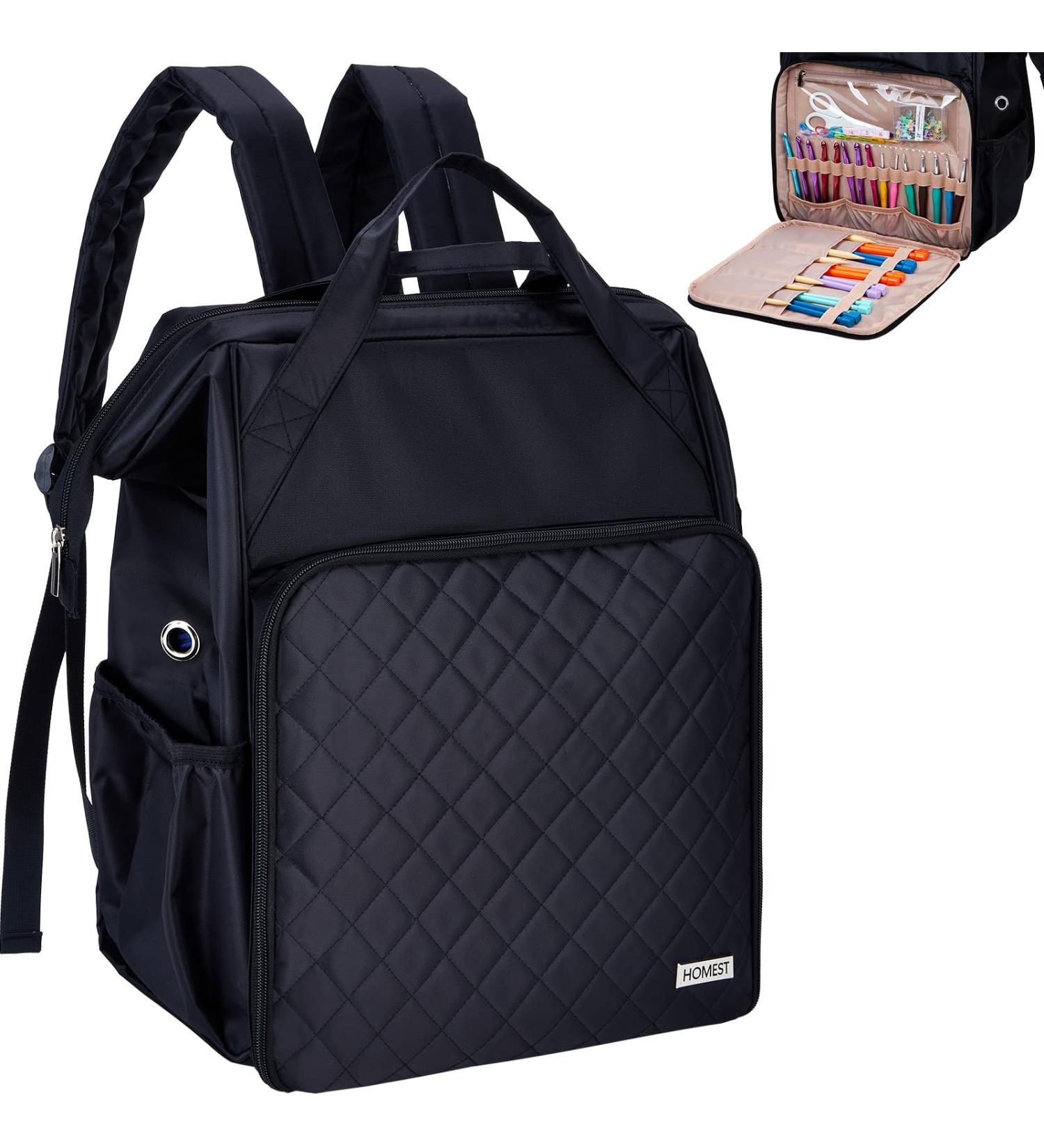 HOMEST Knitting Bag Backpack - Large Yarn Holder with Custom Front Pocket - Black - Buy Online on GoSupps.com
