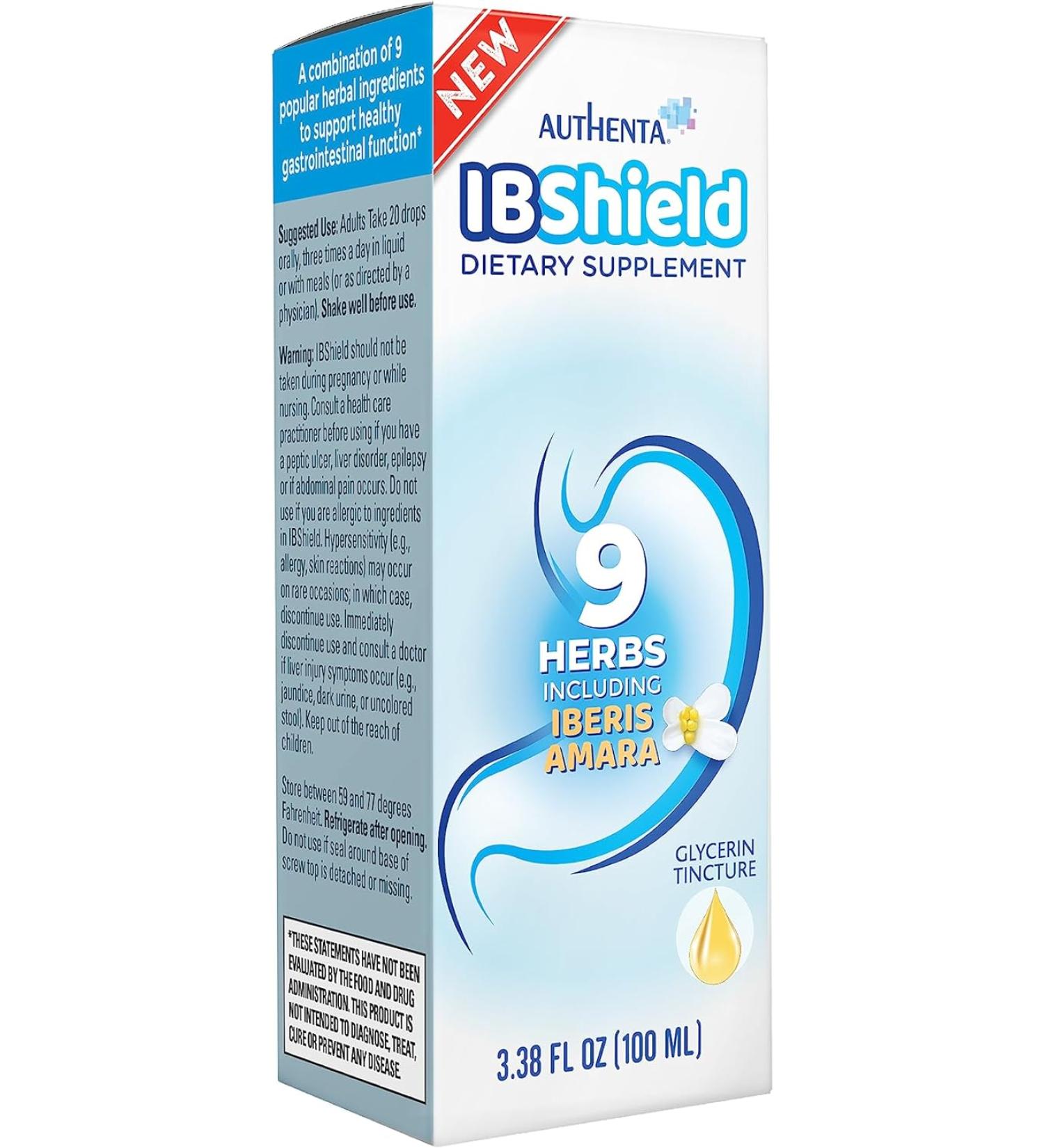 IBShield Glycerin Tincture 100ml - Supports Healthy Gastrointestinal Function with 9 Herb Blend - Chamomile  Iberis Amara  Angelica  Caraway  Celandine  Licorice  Lemon Balm  Mary's Thistle & Peppermint - Buy Online on GoSupps.com